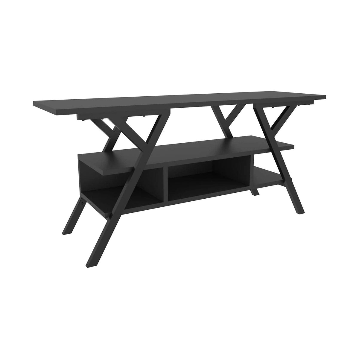 Comoda TV MINERVA, negru/gri antracit, PAL melaminat/metal, 120x35x55 cm