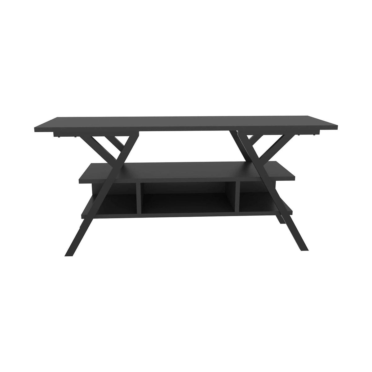 Comoda TV MINERVA, negru/gri antracit, PAL melaminat/metal, 120x35x55 cm