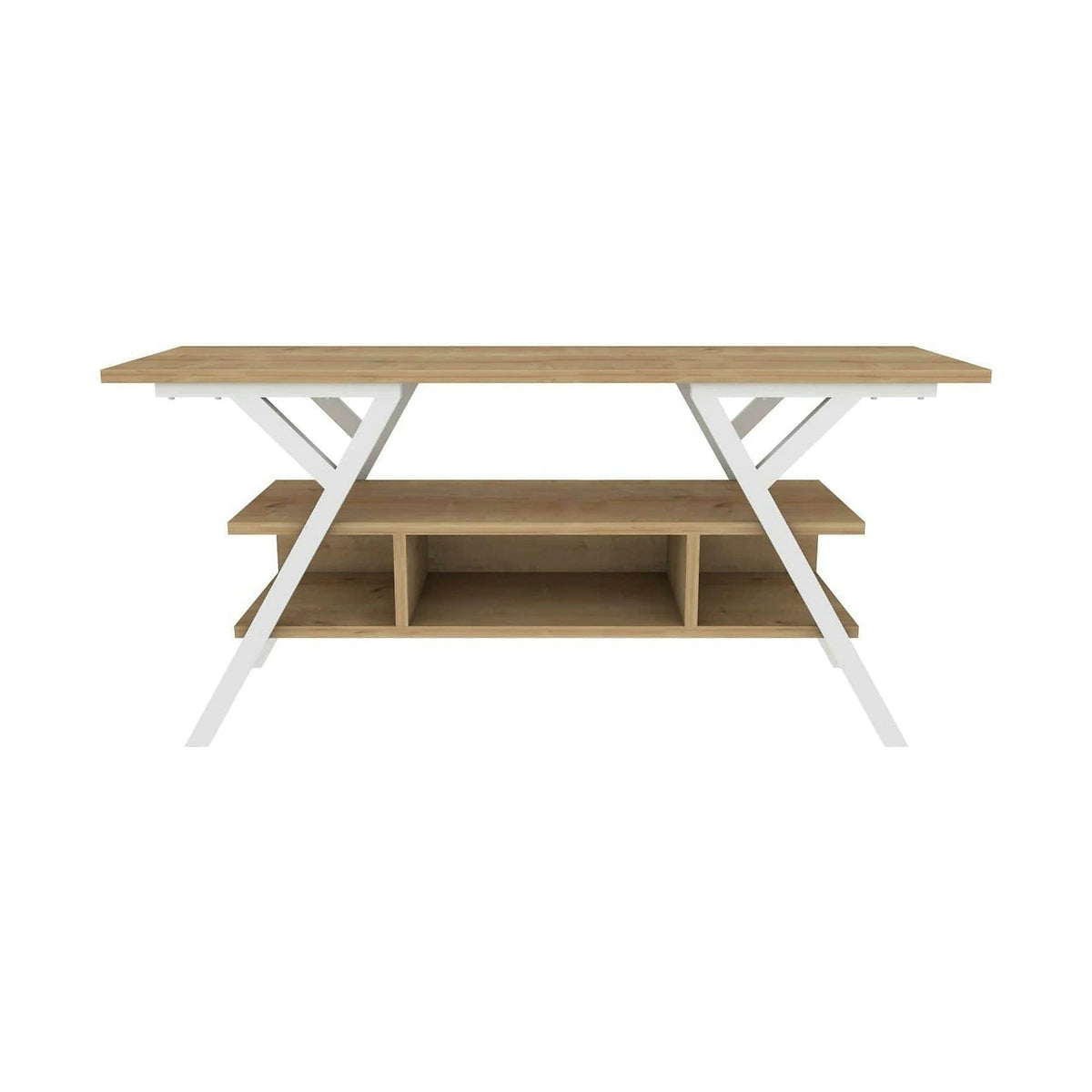 Comoda TV Minerva, stejar/alb, PAL/metal, 120x35x55 cm