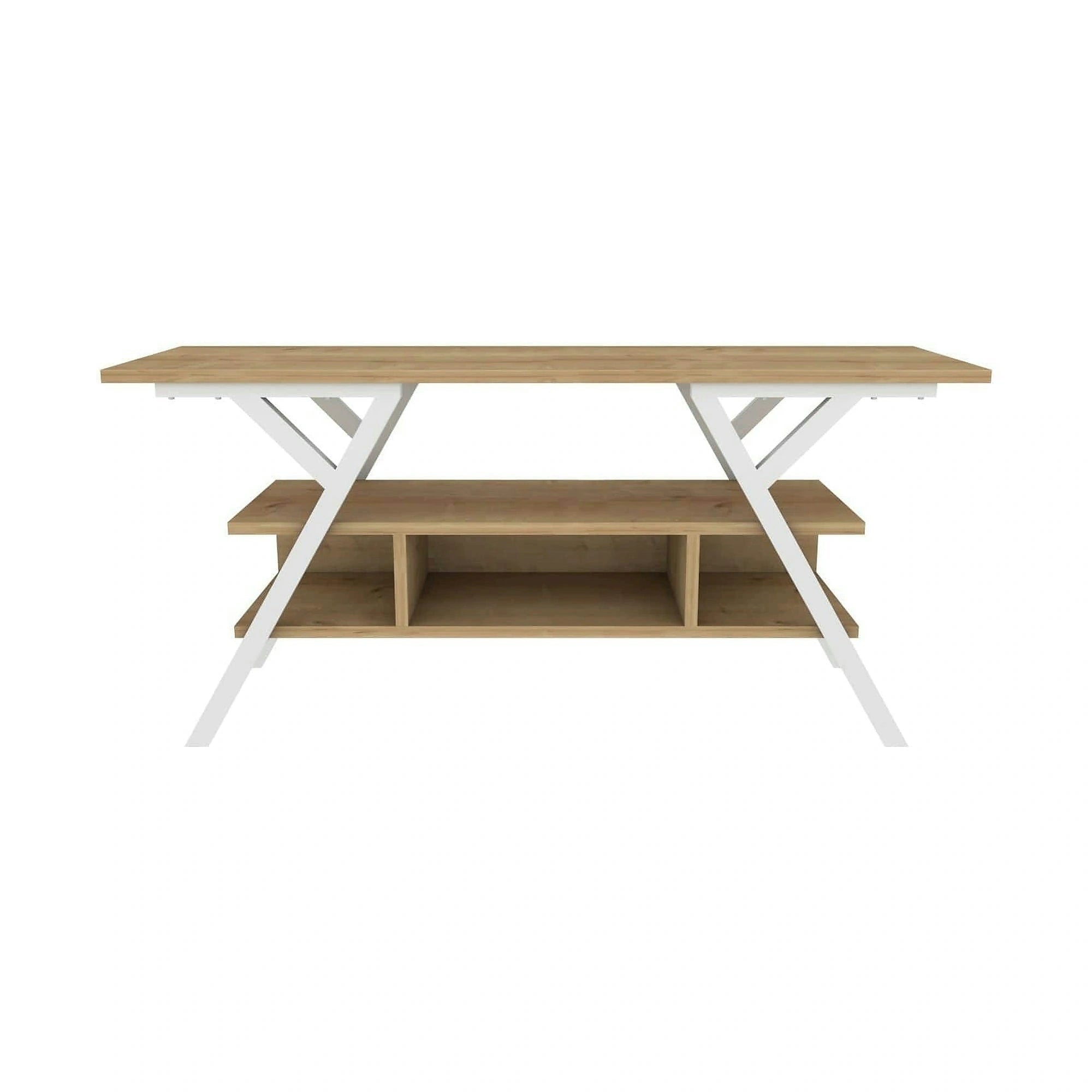 Comoda TV Minerva, stejar/alb, PAL/metal, 120x35x55 cm