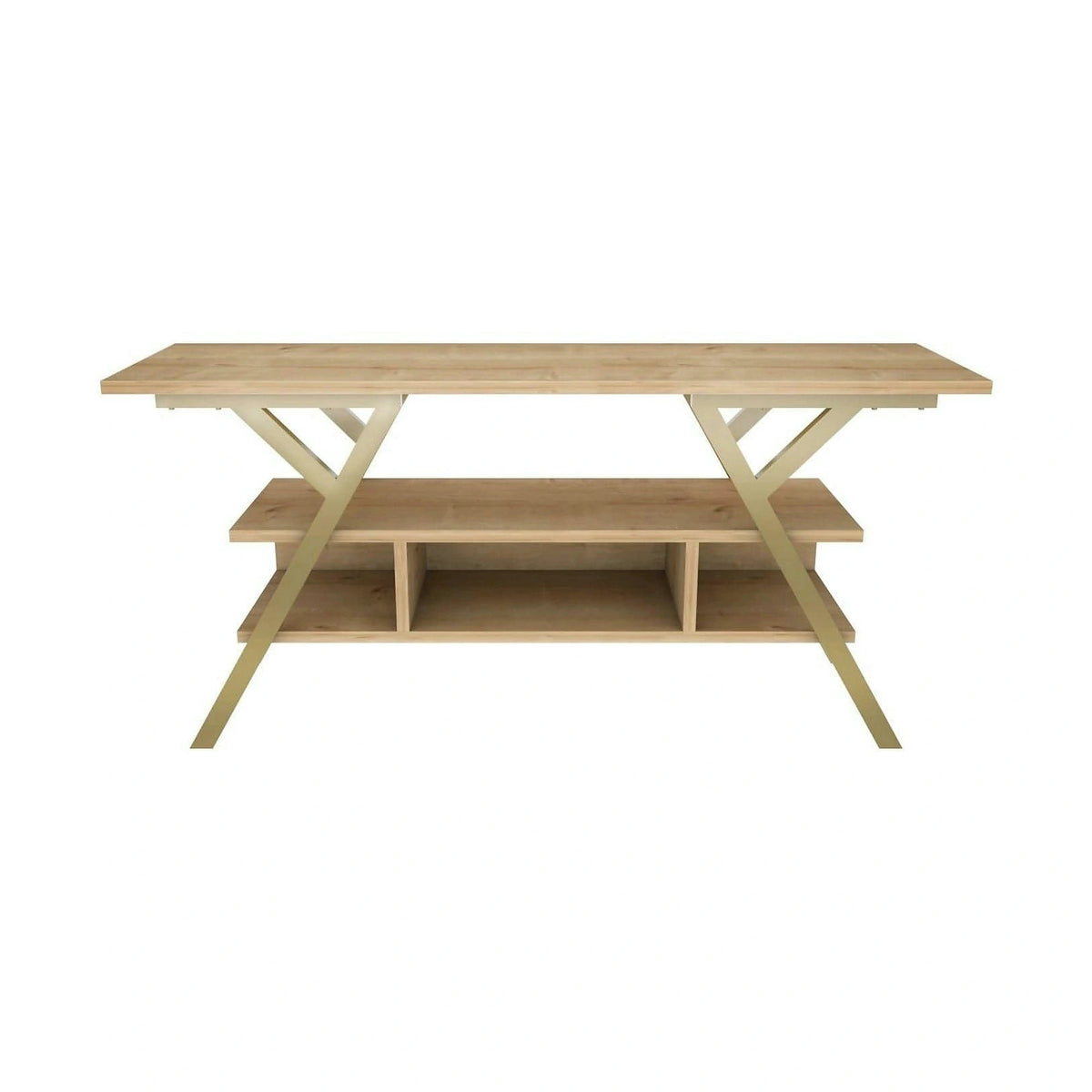 Comoda TV Minerva, stejar/auriu, PAL/metal, 120x35x55 cm