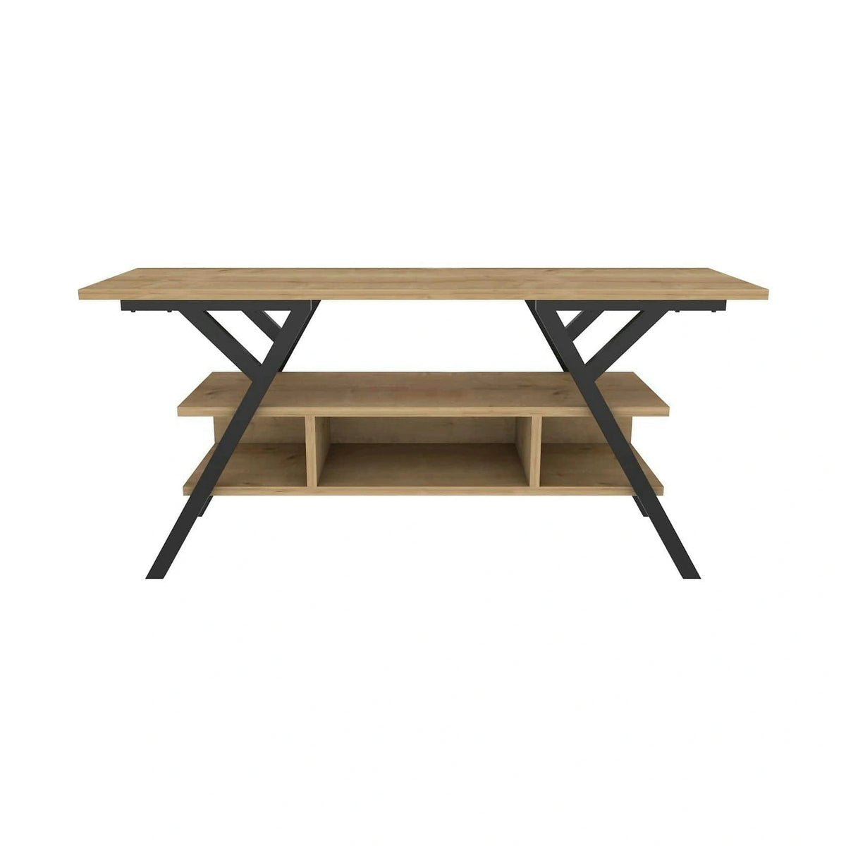 Comoda TV MINERVA, stejar/negru, PAL/metal, 120x35x55 cm