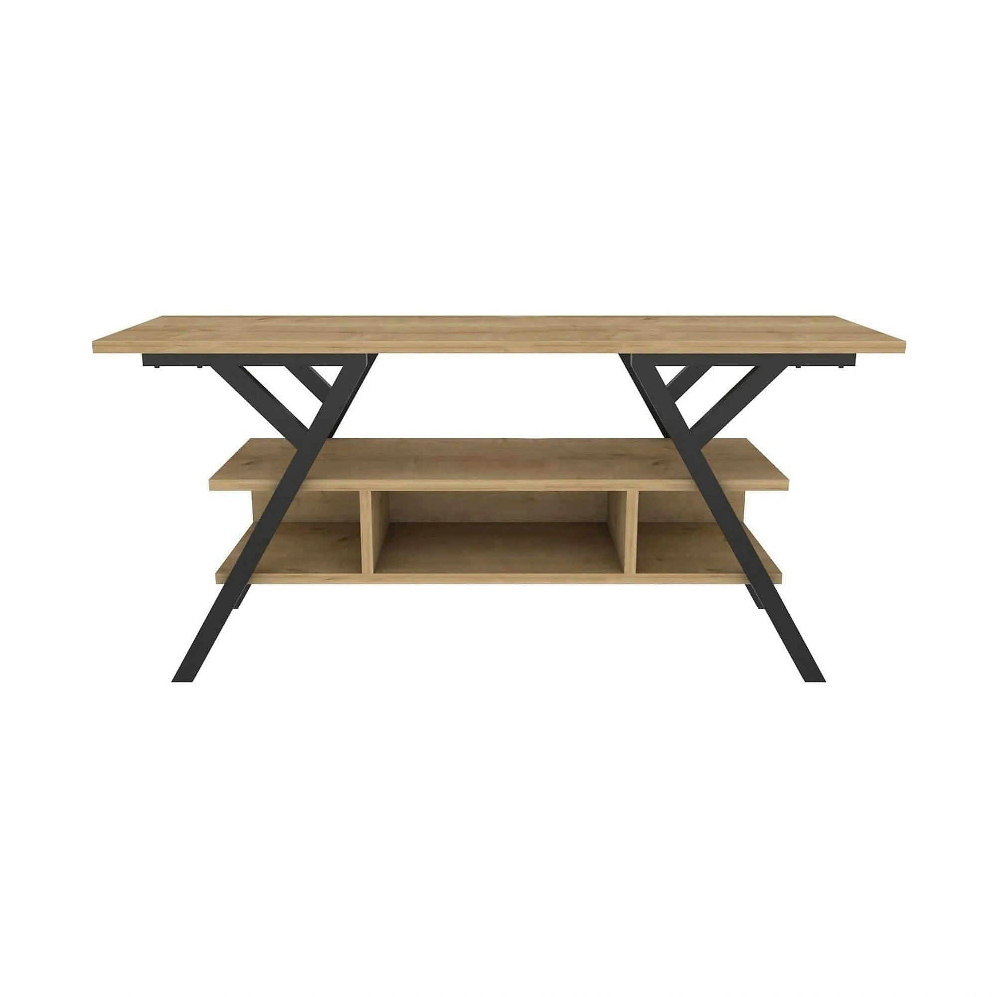 Comoda TV MINERVA, stejar/negru, PAL/metal, 120x35x55 cm