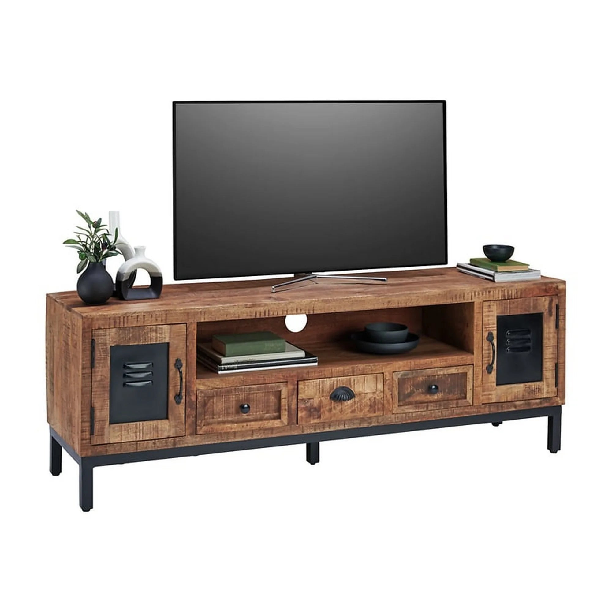 Comoda TV MIRA, stejar/negru, lemn/metal, 160x40x55 cm