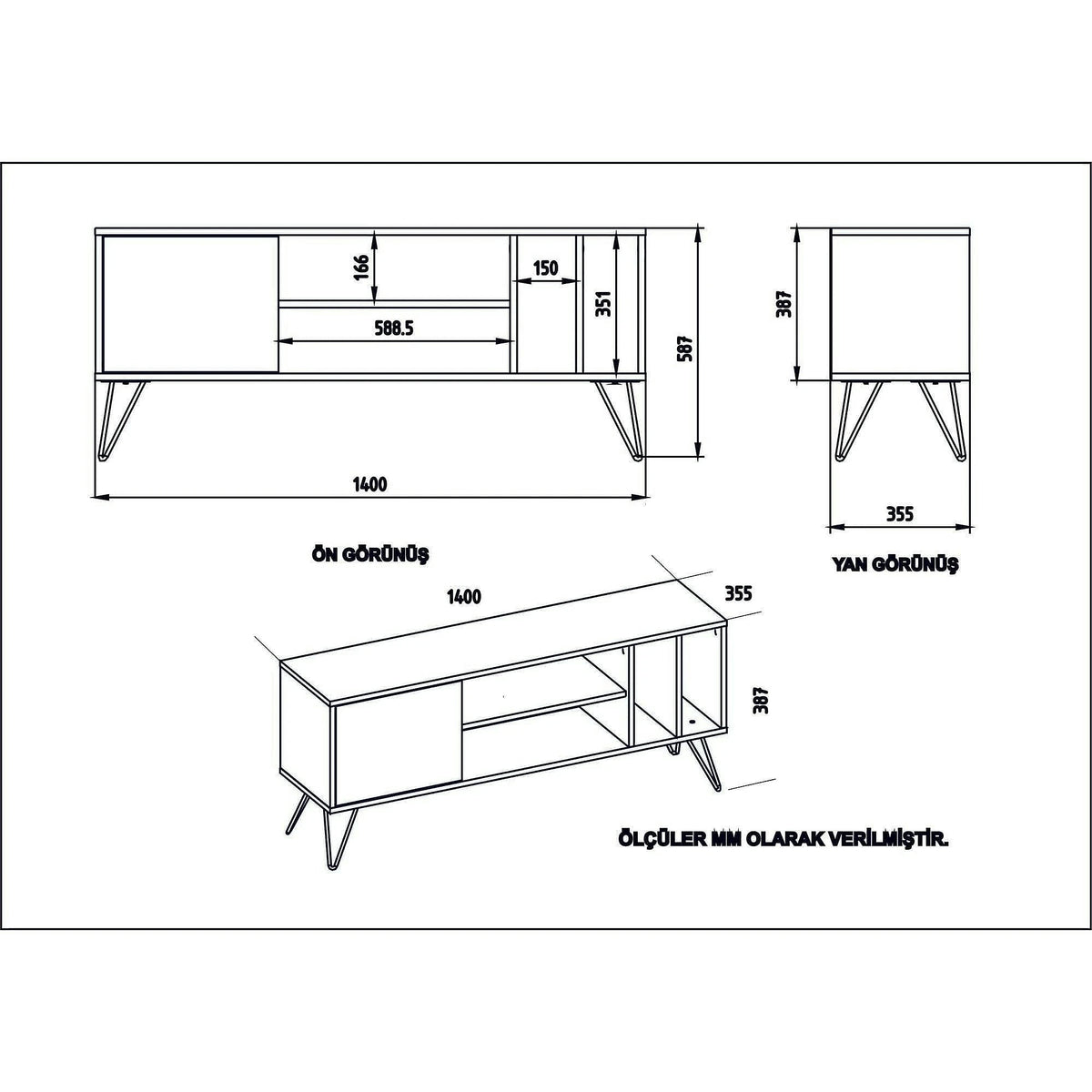 Comoda TV MISTICO-140, nuc/negru/alb, PAL melaminat, 140x36x59 cm
