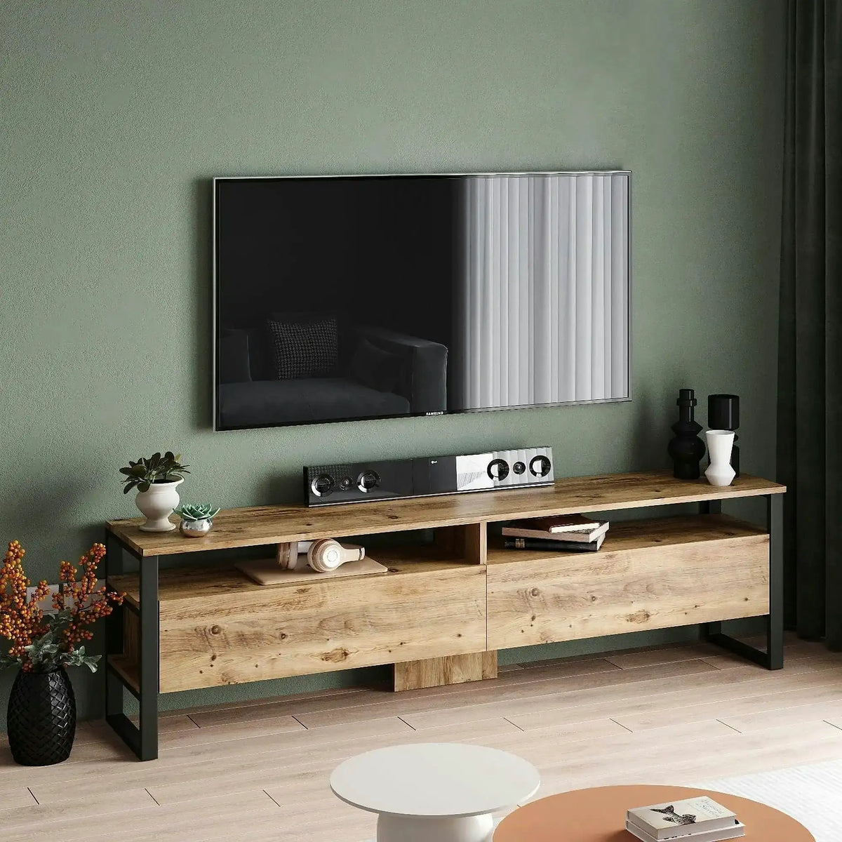 Comoda TV ML19-A, pin atlantic, PAL melaminat/plastic, 180x36x56 cm