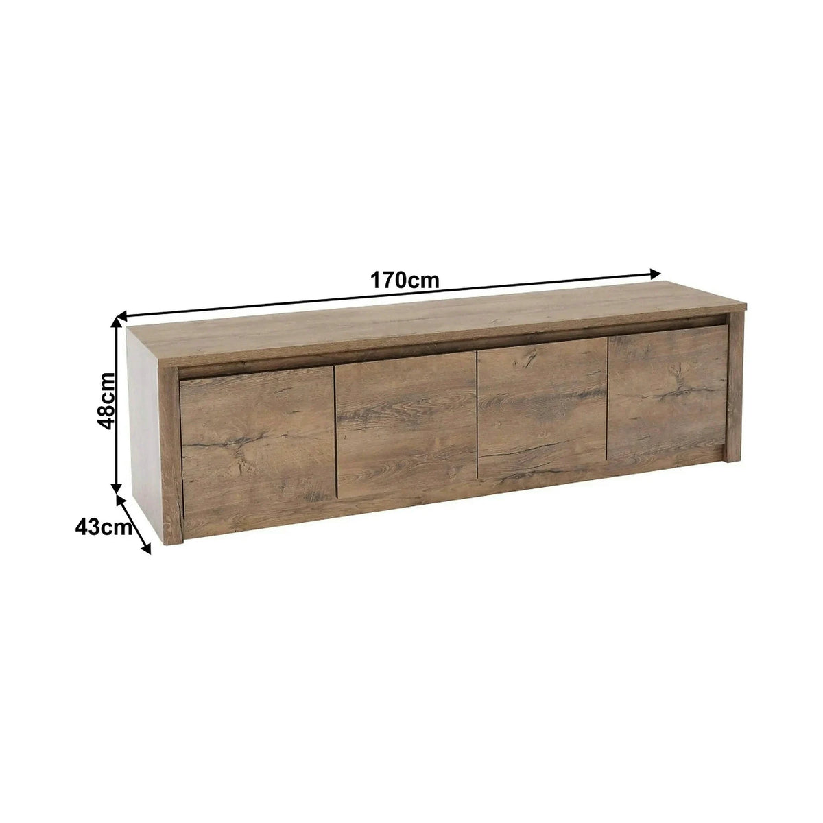 Comoda TV MONTANA K4D, stejar lefkas inchis, PAL melaminat, 170x43x48 cm
