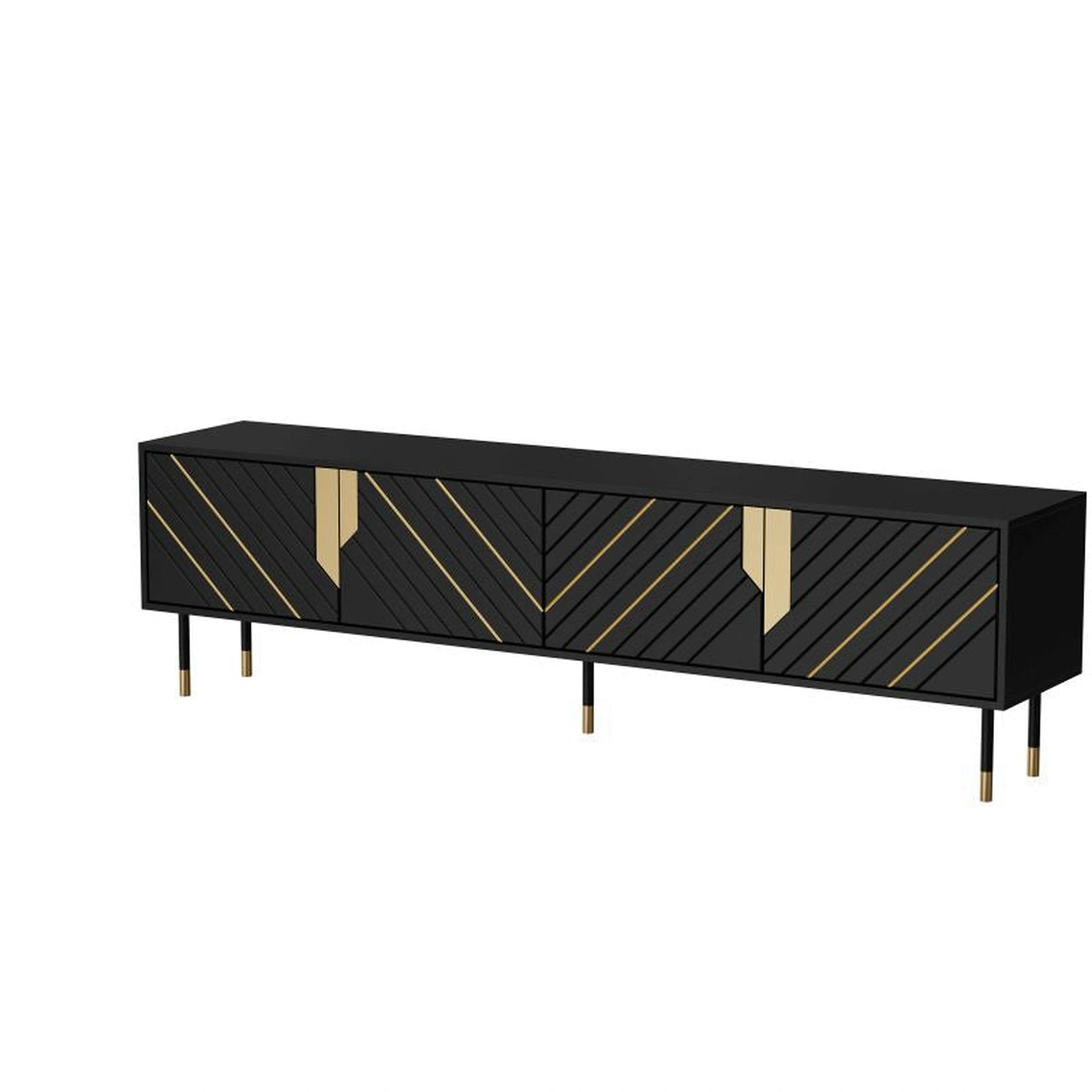 Comoda TV MOUNTAIN, negru/auriu, PAL laminat, 204x40x55 cm