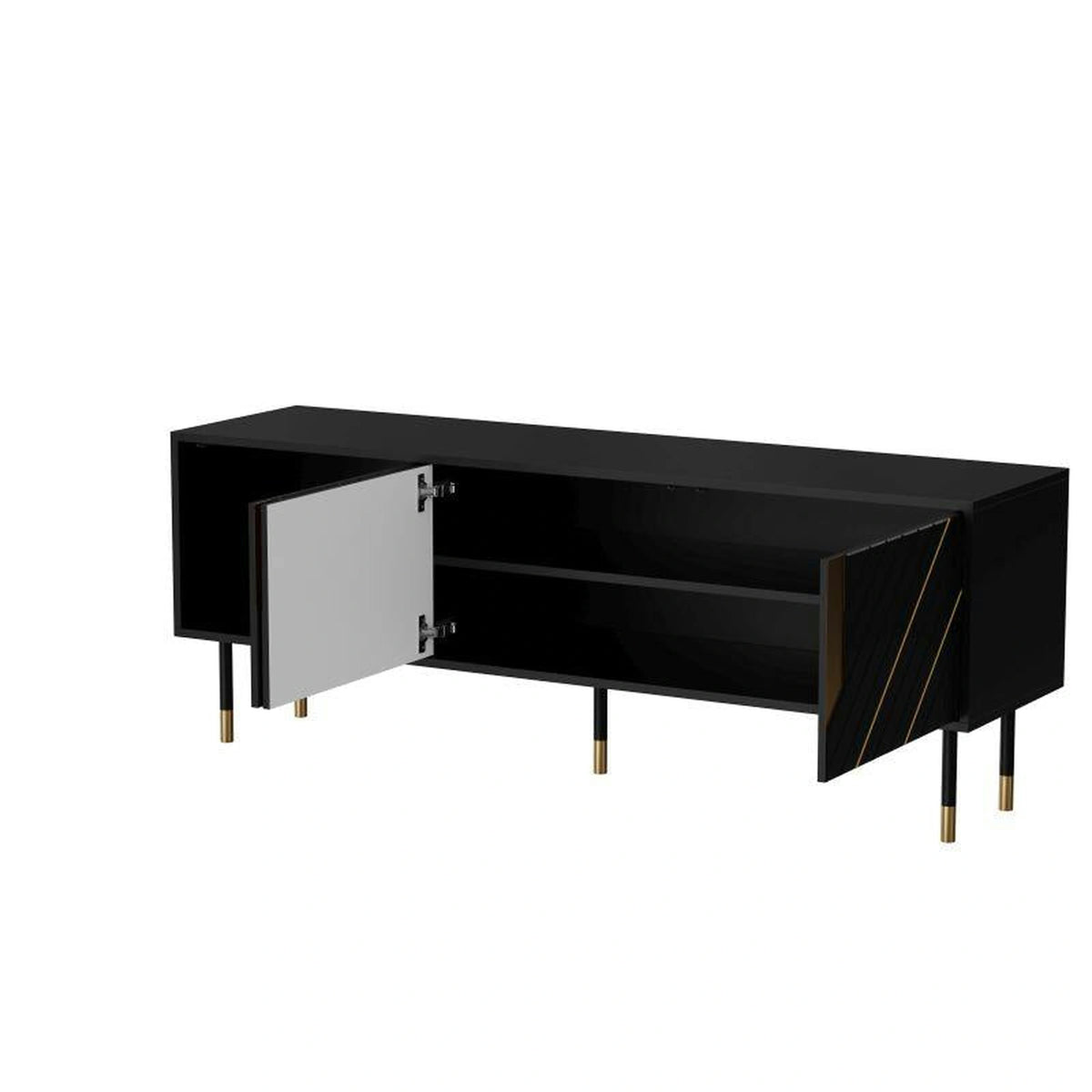 Comoda TV MOUNTAIN, PAL laminat, negru/auriu, 154x40x55 cm