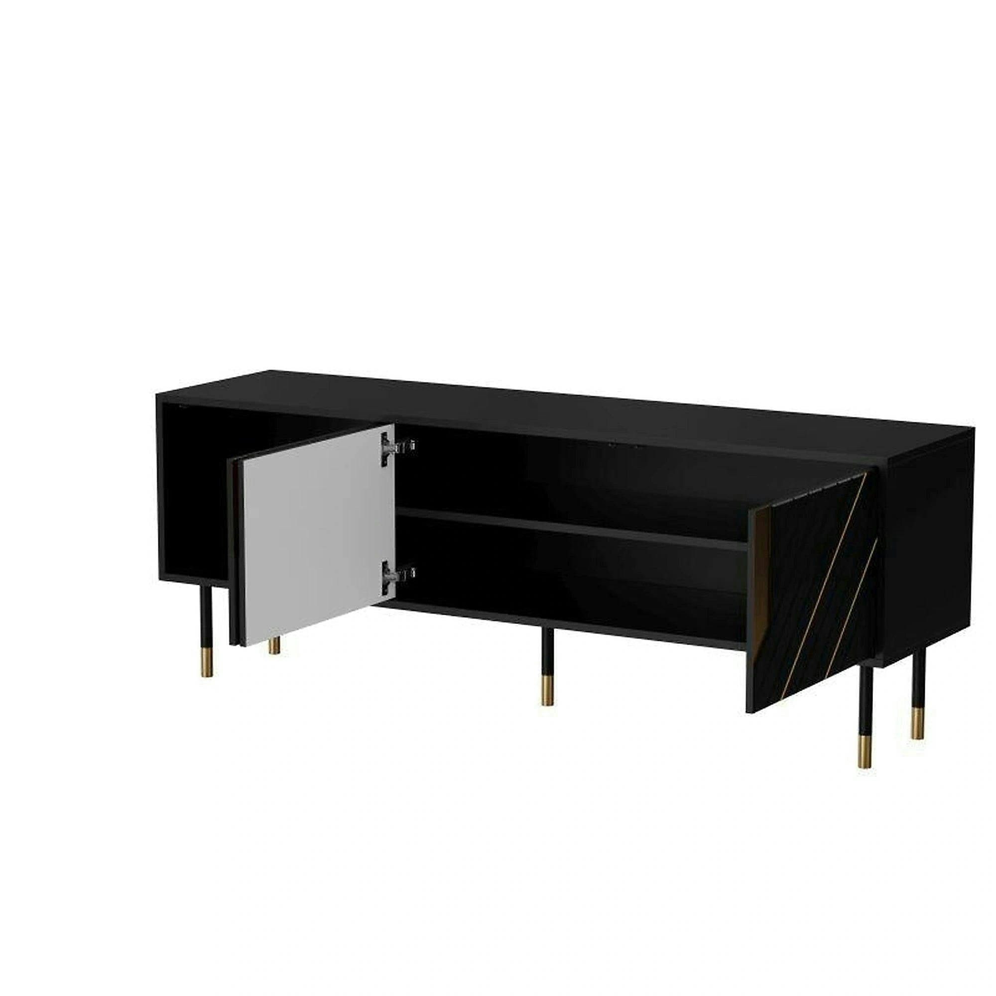 Comoda TV MOUNTAIN, PAL laminat, negru/auriu, 154x40x55 cm