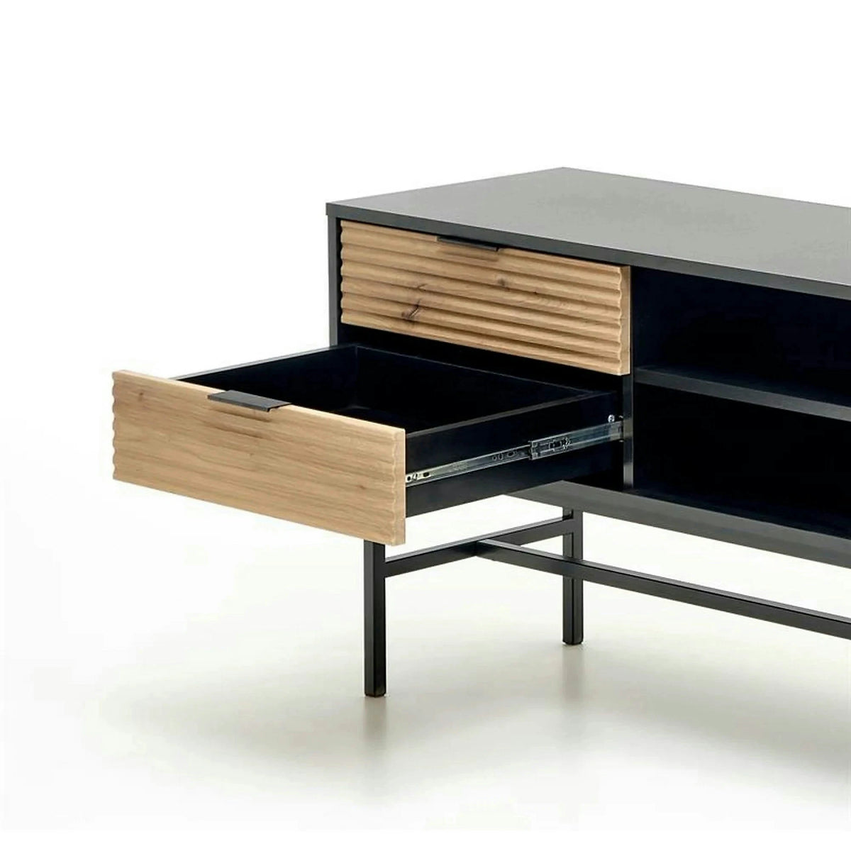 Comoda TV MURANO, stejar artisan/negru, PAL/metal, 150x40x61 cm