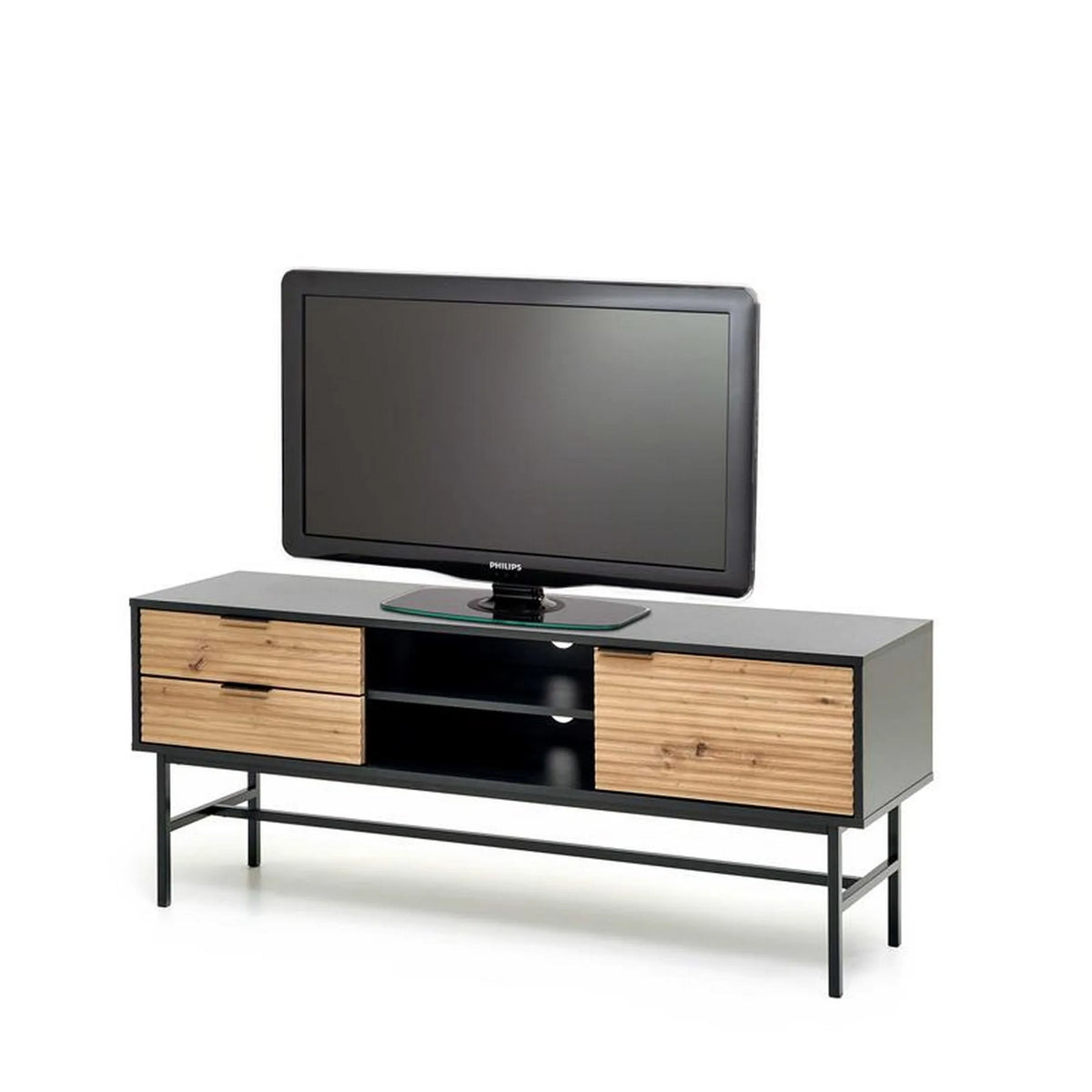 Comoda TV MURANO, stejar artisan/negru, PAL/metal, 150x40x61 cm