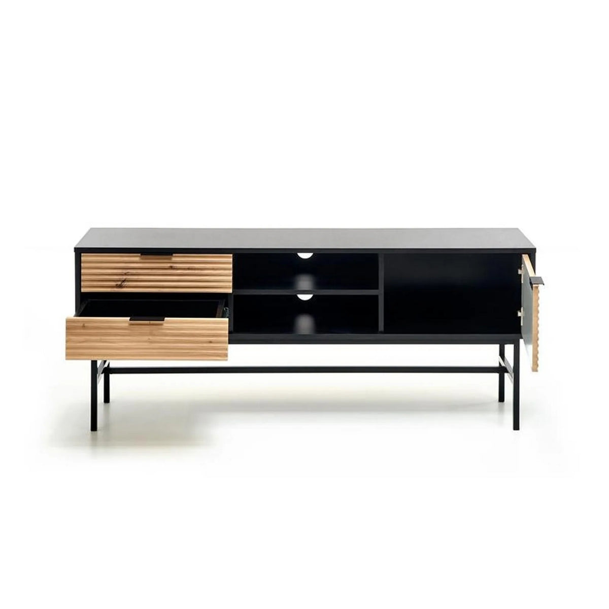 Comoda TV MURANO, stejar artisan/negru, PAL/metal, 150x40x61 cm