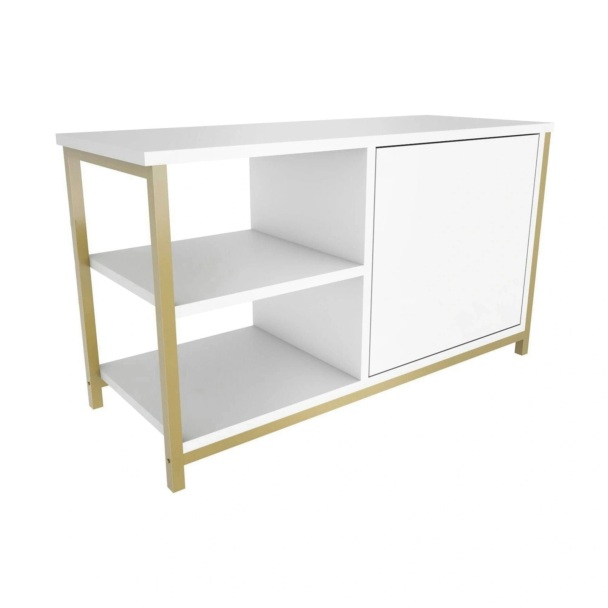 Comoda TV MUSKEGON, alb/auriu, PAL melaminat/metal, 90x35x51 cm