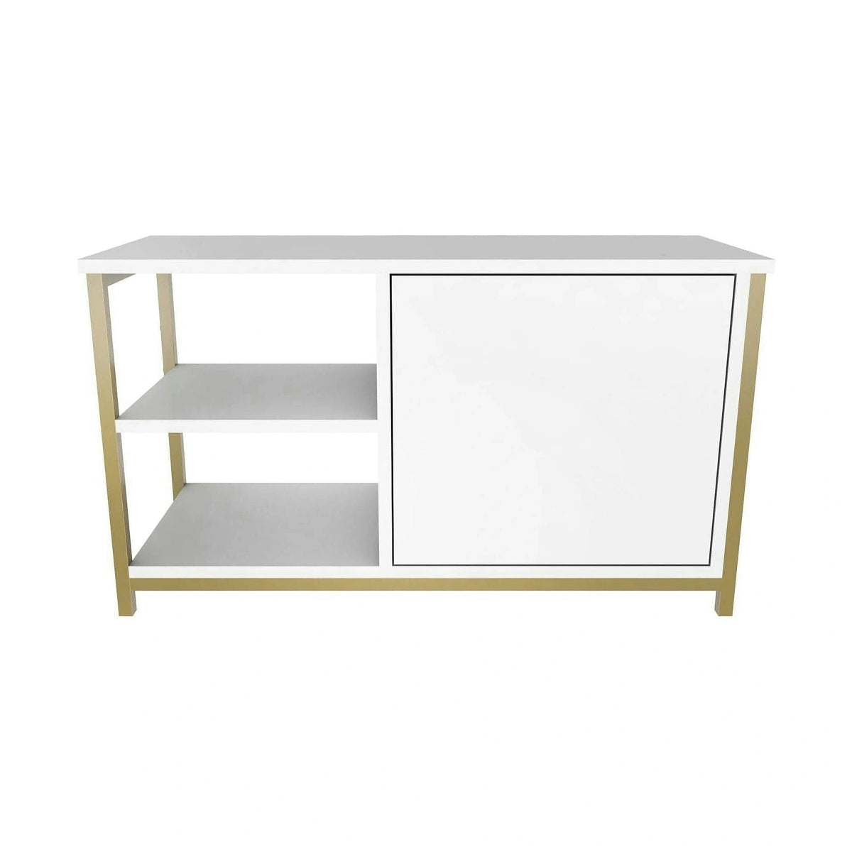 Comoda TV MUSKEGON, alb/auriu, PAL melaminat/metal, 90x35x51 cm