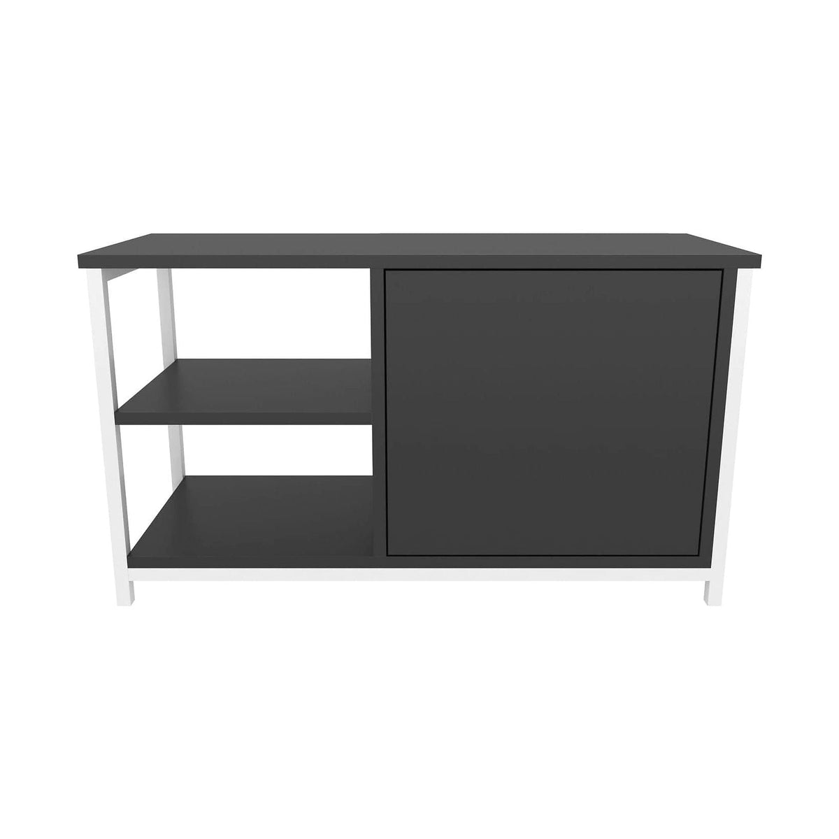 Comoda TV MUSKEGON, alb/gri antracit, PAL melaminat/metal, 90x35x51 cm