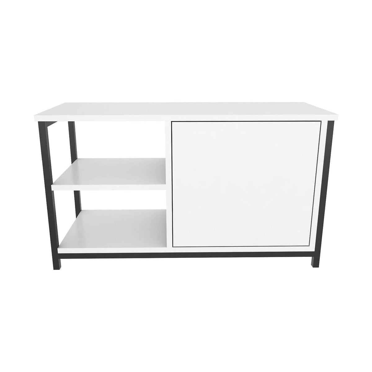 Comoda TV MUSKEGON, alb/negru, PAL melaminat/metal, 90x35x51 cm