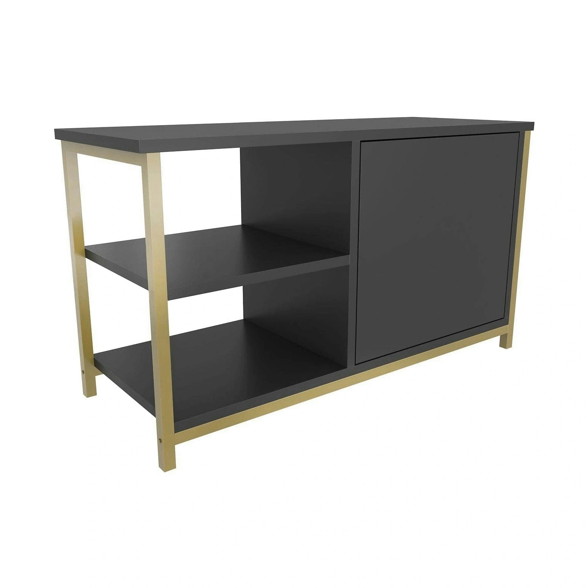 Comoda TV MUSKEGON, auriu/gri antracit, PAL melaminat/metal, 90x35x51 cm
