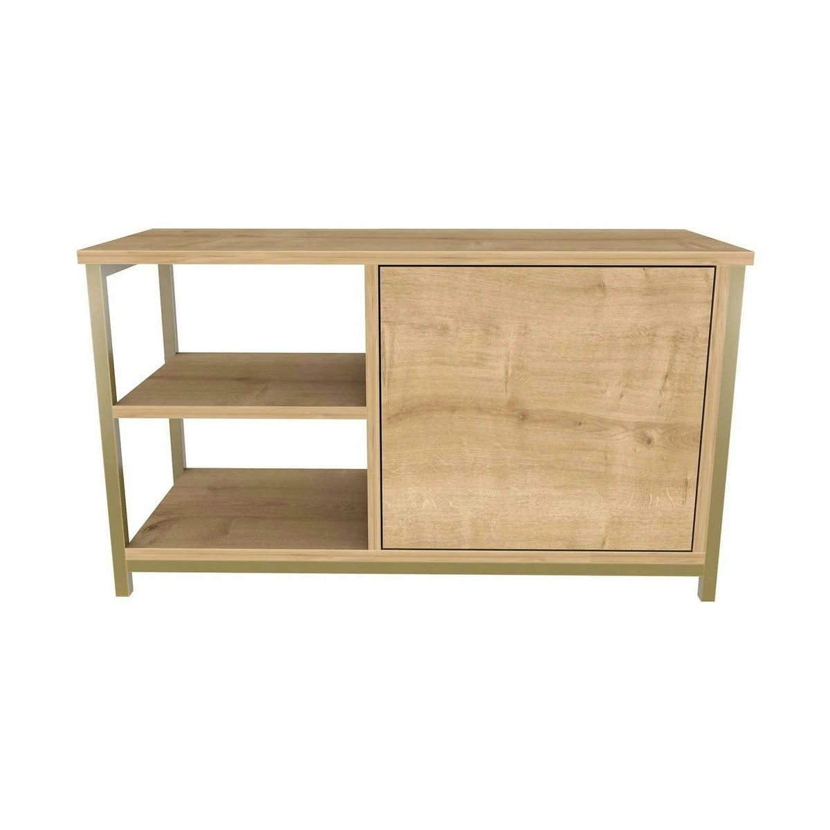 Comoda TV MUSKEGON, auriu/stejar, PAL melaminat/metal, 90x35x51 cm