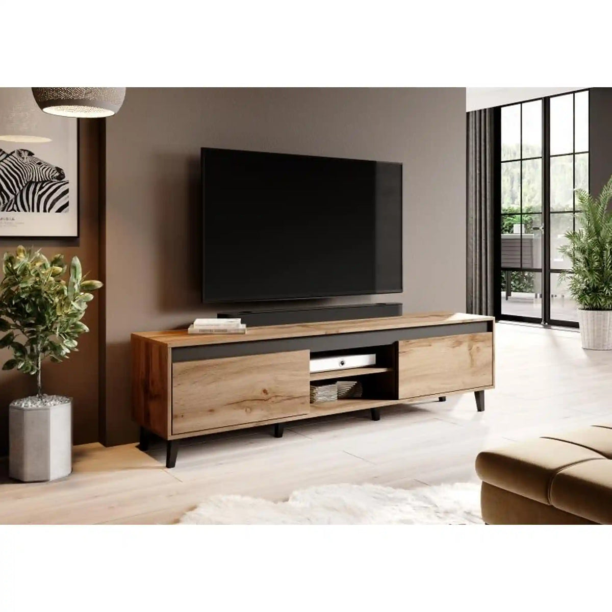 Comoda TV NORD, stejar wotan/gri antracit, PAL laminat, 170x38x49 cm