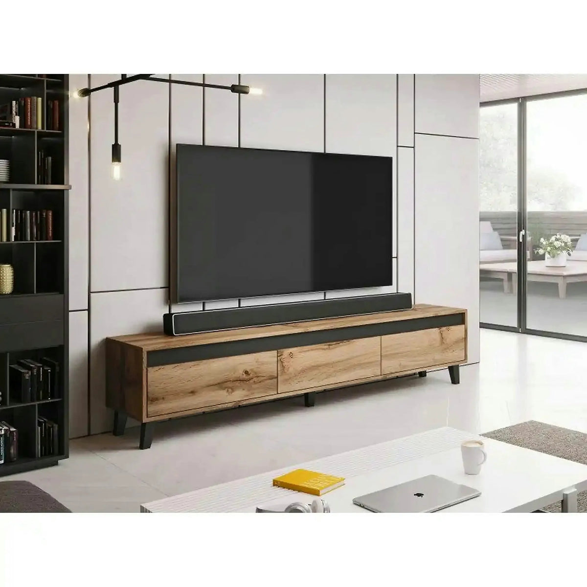 Comoda TV NORD, stejar wotan/gri antracit, PAL laminat, 185x38x42 cm