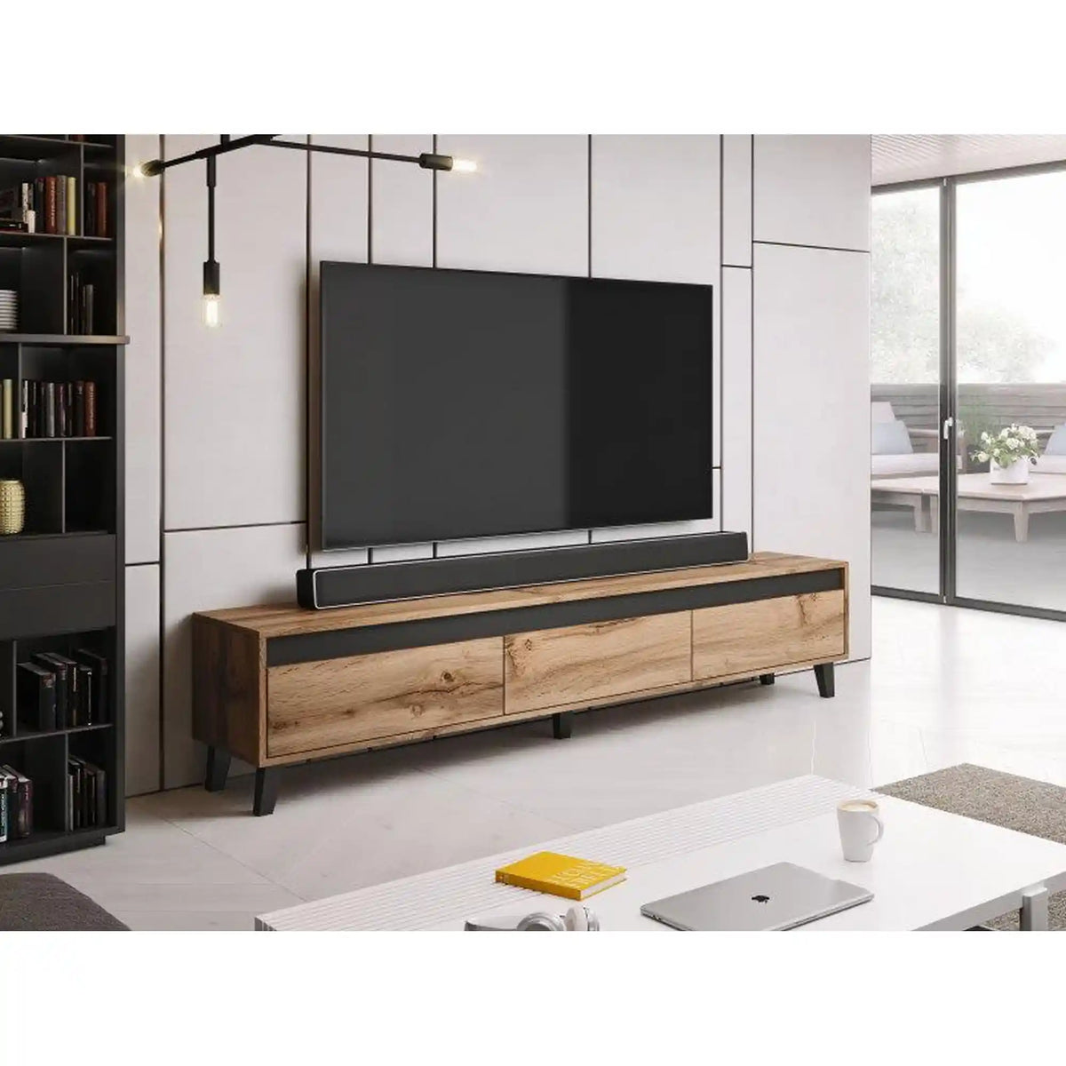 Comoda TV NORD, stejar wotan/gri antracit, PAL laminat, 185x38x42 cm