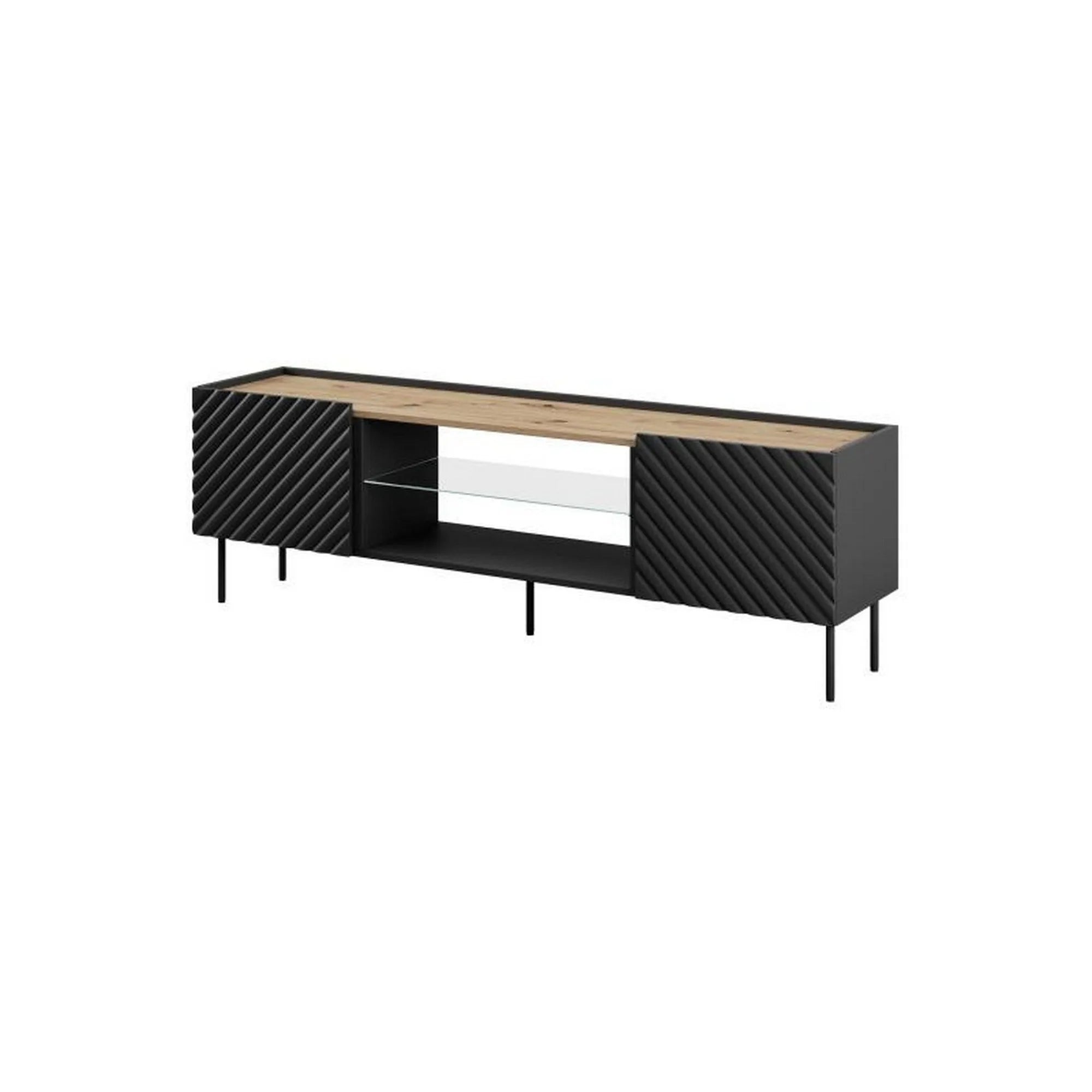 Comoda TV ONDA, negru/stejar, PAL laminat, 181x40x58 cm