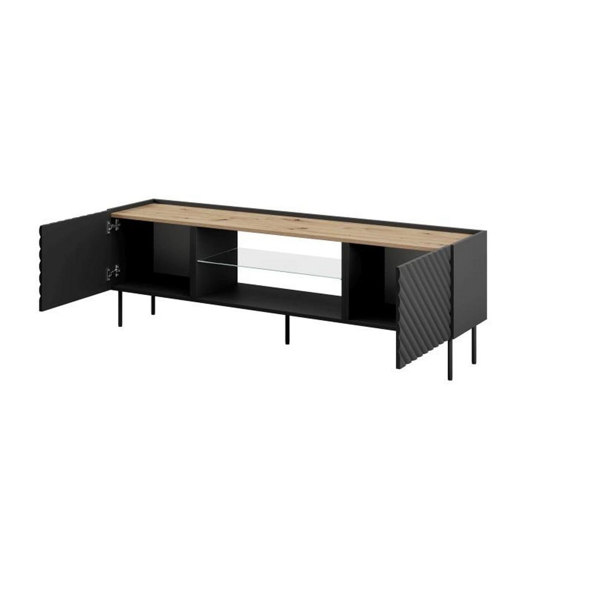 Comoda TV ONDA, negru/stejar, PAL laminat, 181x40x58 cm
