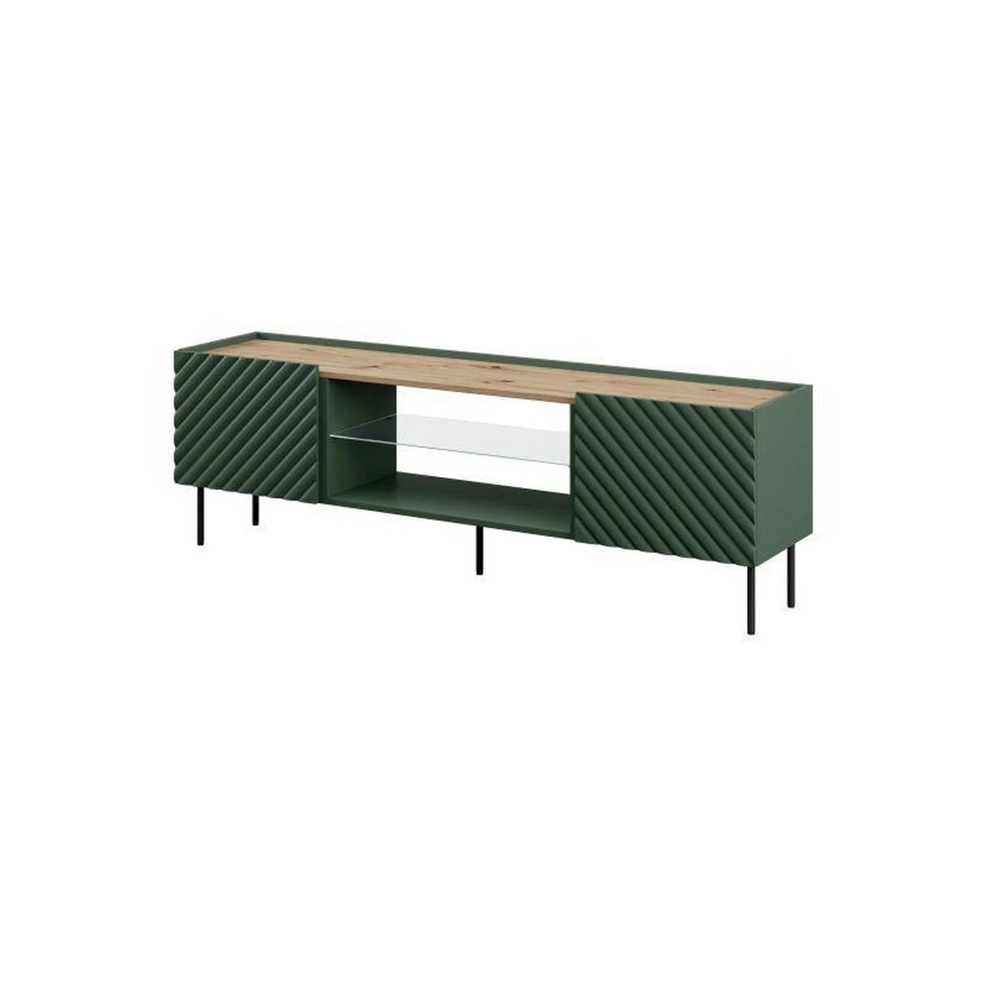 Comoda TV ONDA, verde inchis/stejar, PAL laminat, 181x40x58 cm