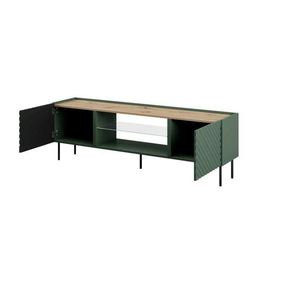 Comoda TV ONDA, verde inchis/stejar, PAL laminat, 181x40x58 cm