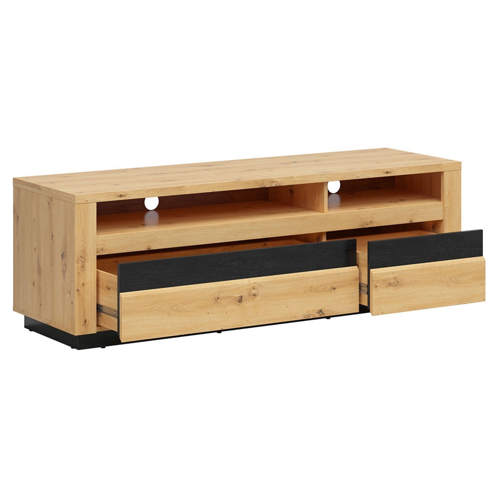 Comoda TV OSTIA, stejar artisan/negru, PAL, cu iluminare LED, 161x48x54 cm