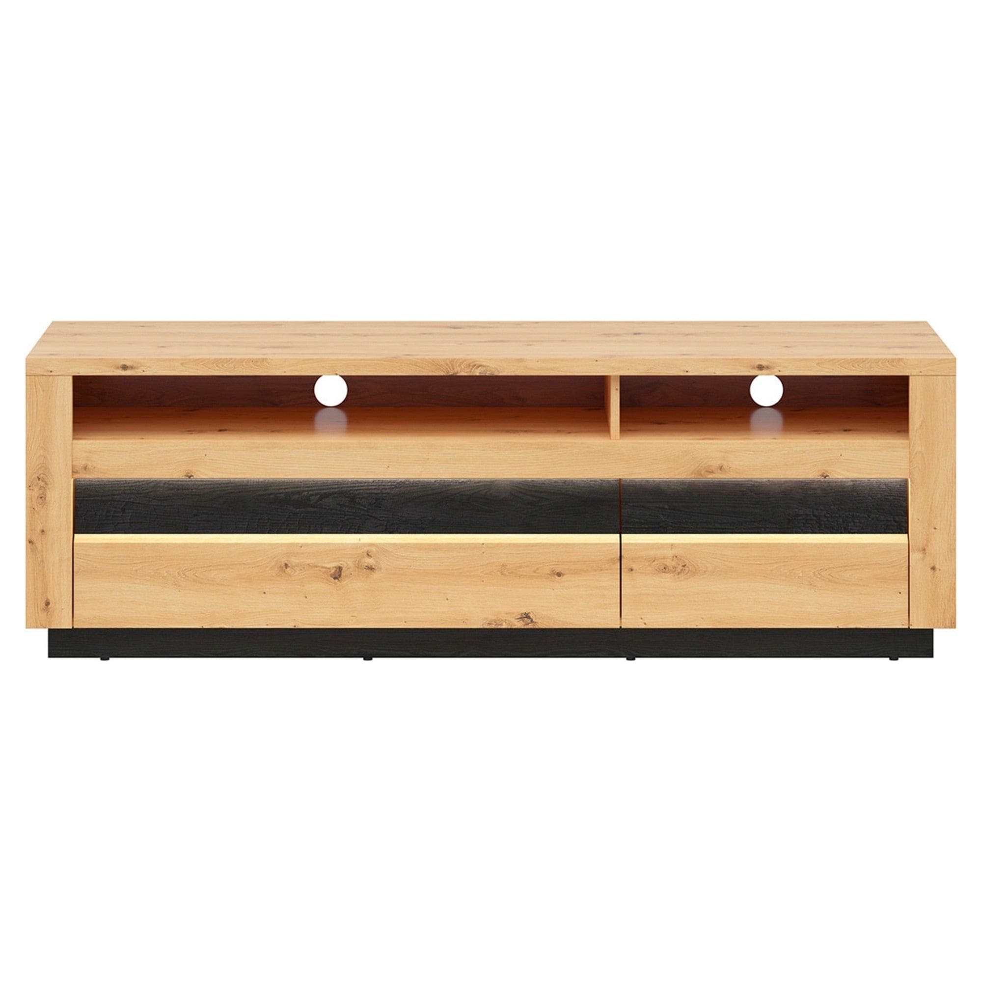 Comoda TV OSTIA, stejar artisan/negru, PAL, cu iluminare LED, 161x48x54 cm