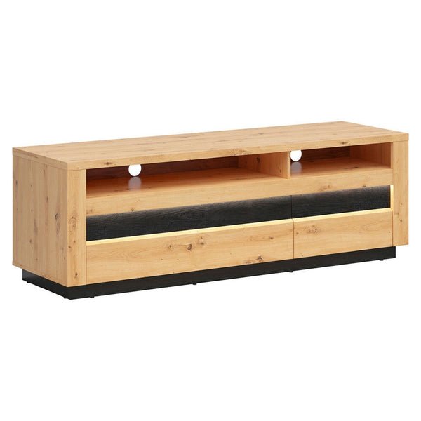 Comoda TV OSTIA, stejar artisan/negru, PAL, cu iluminare LED, 161x48x54 cm