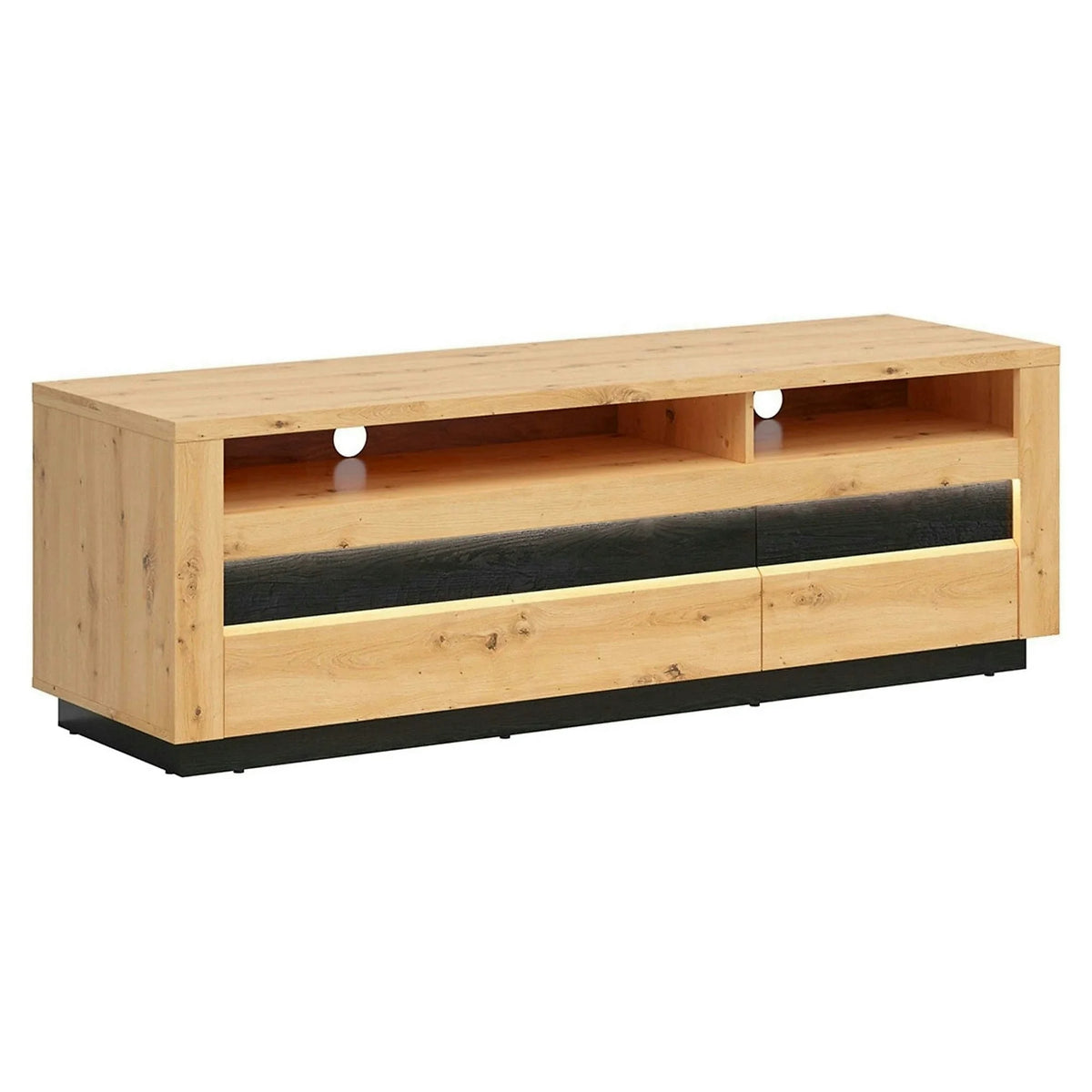 Comoda TV OSTIA, stejar artisan/negru, PAL, cu iluminare LED, 161x48x54 cm