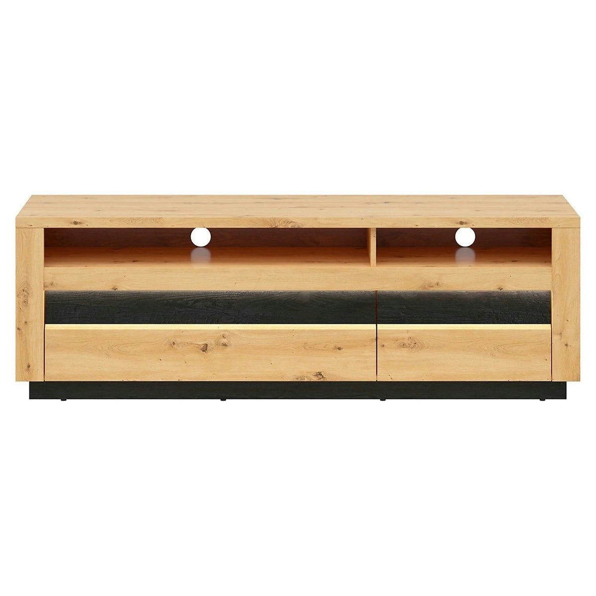 Comoda TV OSTIA, stejar artisan/negru, PAL, cu iluminare LED, 161x48x54 cm