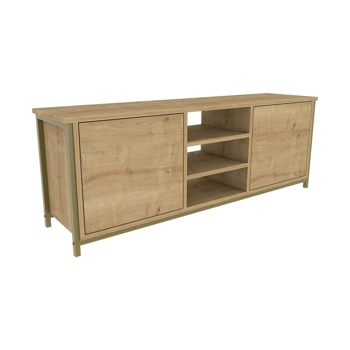 Comoda TV OTIS, stejar/auriu, PAL melaminat, 140x35x51 cm
