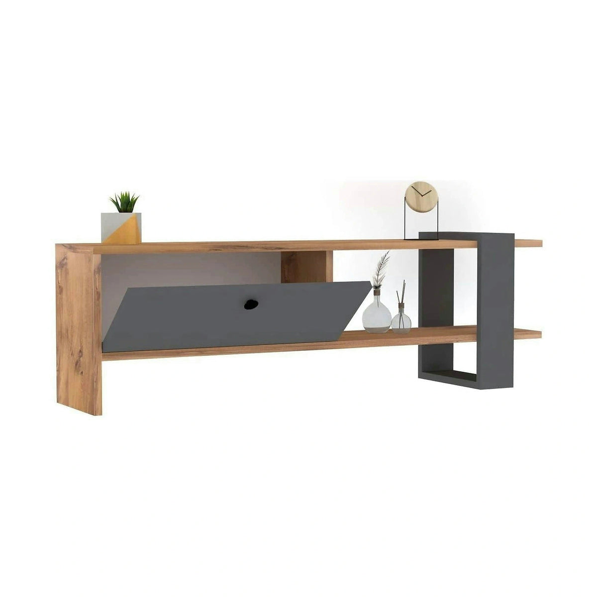 Comoda TV OVA, stejar/gri antracit, PAL melaminat, 120x25x37 cm