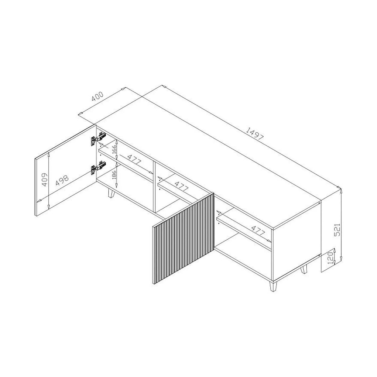 Comoda TV PAFOS, alb, PAL laminat, 150x40x52 cm
