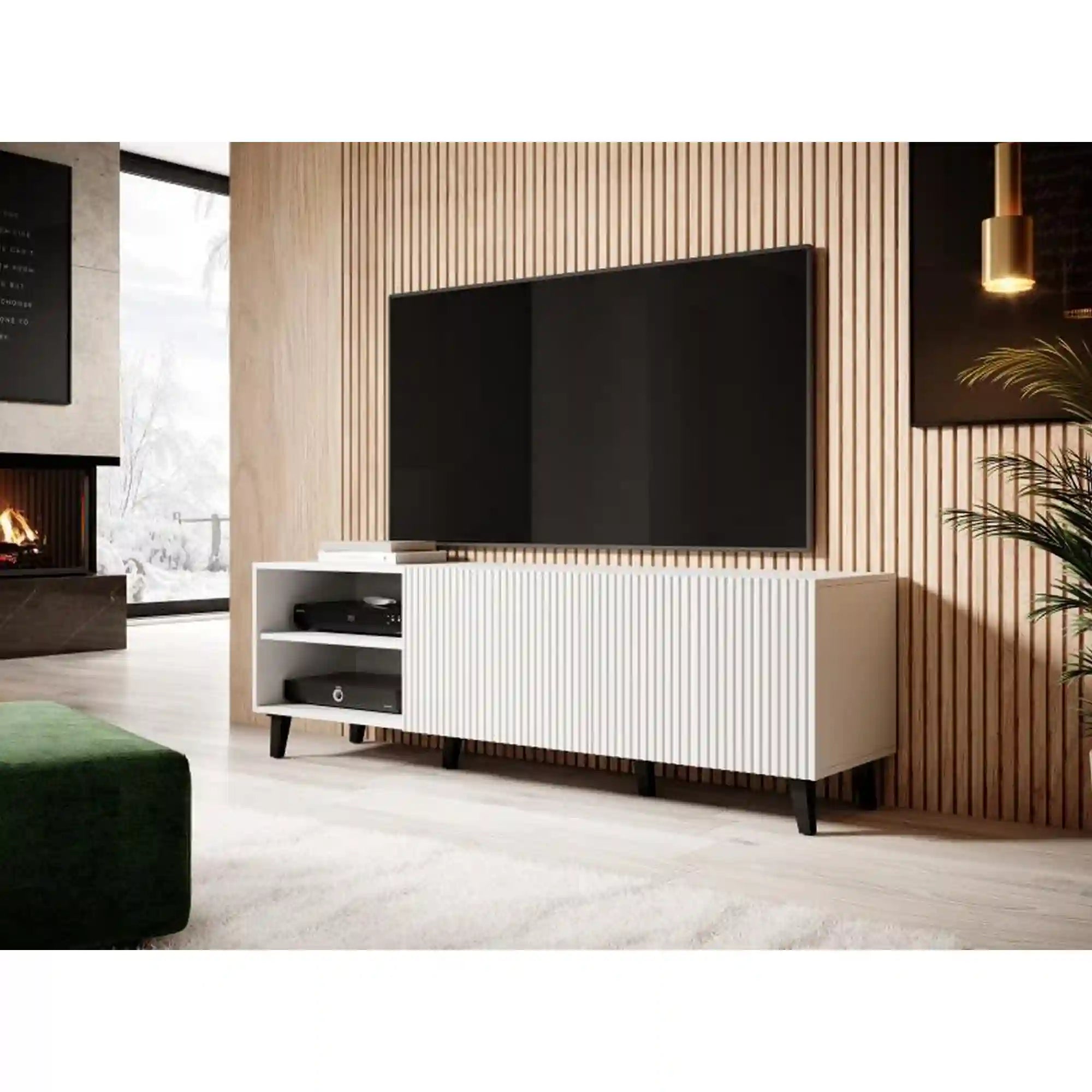 Comoda TV PAFOS, alb, PAL laminat, 150x40x52 cm