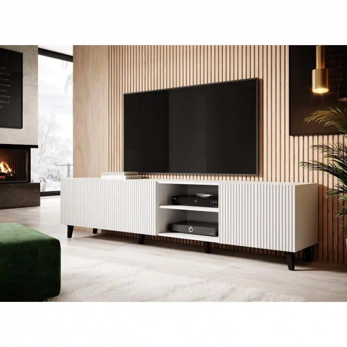 Comoda TV mare PAFOS, alb, PAL laminat, 200x40x52 cm
