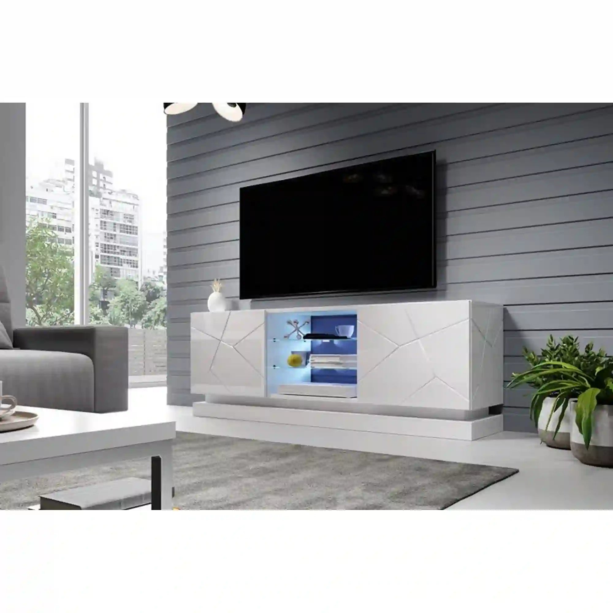 Comoda TV QIU, alb, 160x40x57 cm