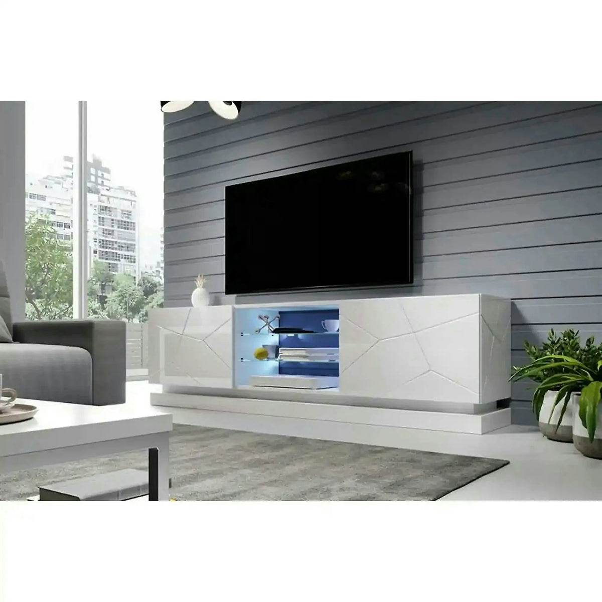 Comoda TV QIU, alb, 200x40x57 cm