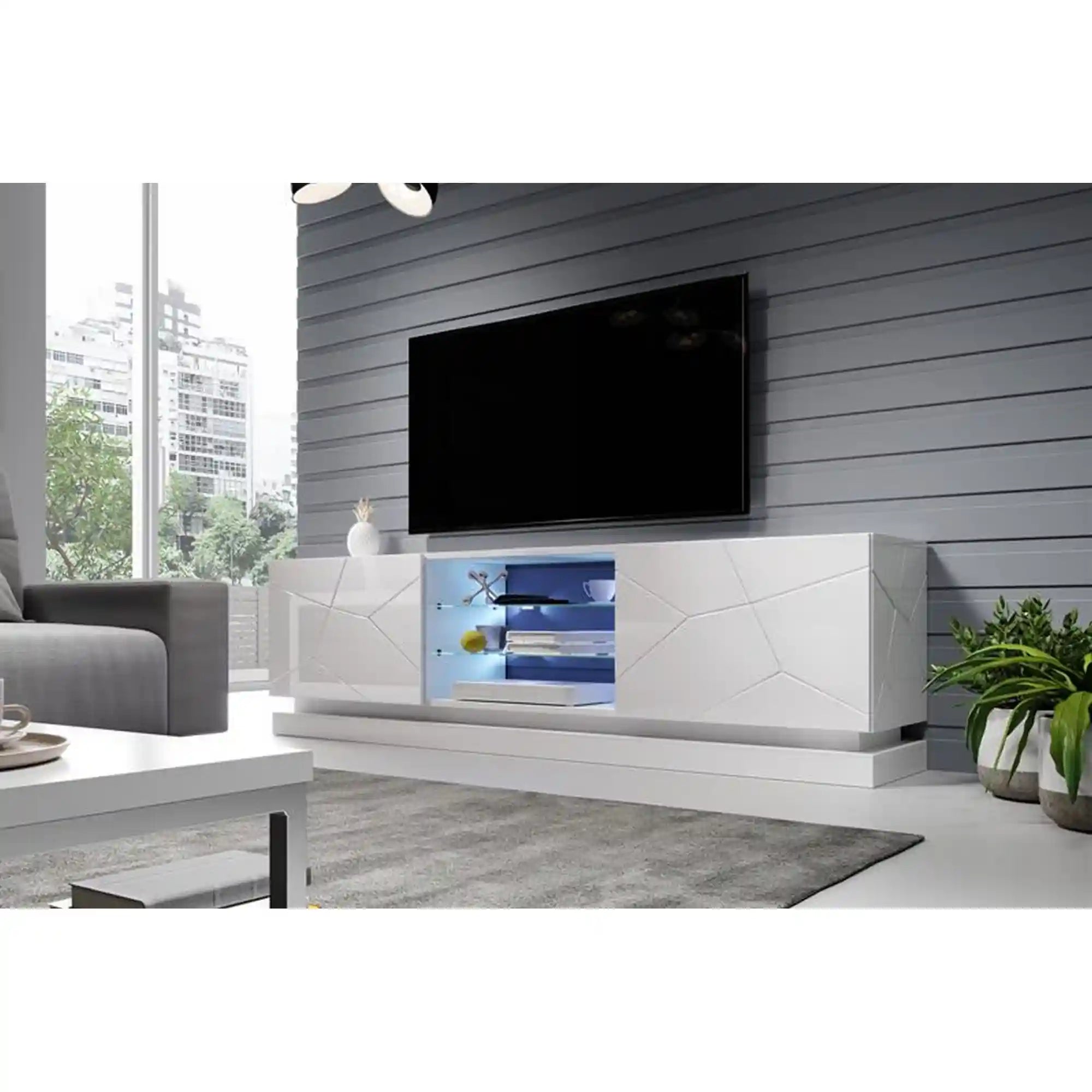 Comoda TV QIU, alb, 200x40x57 cm