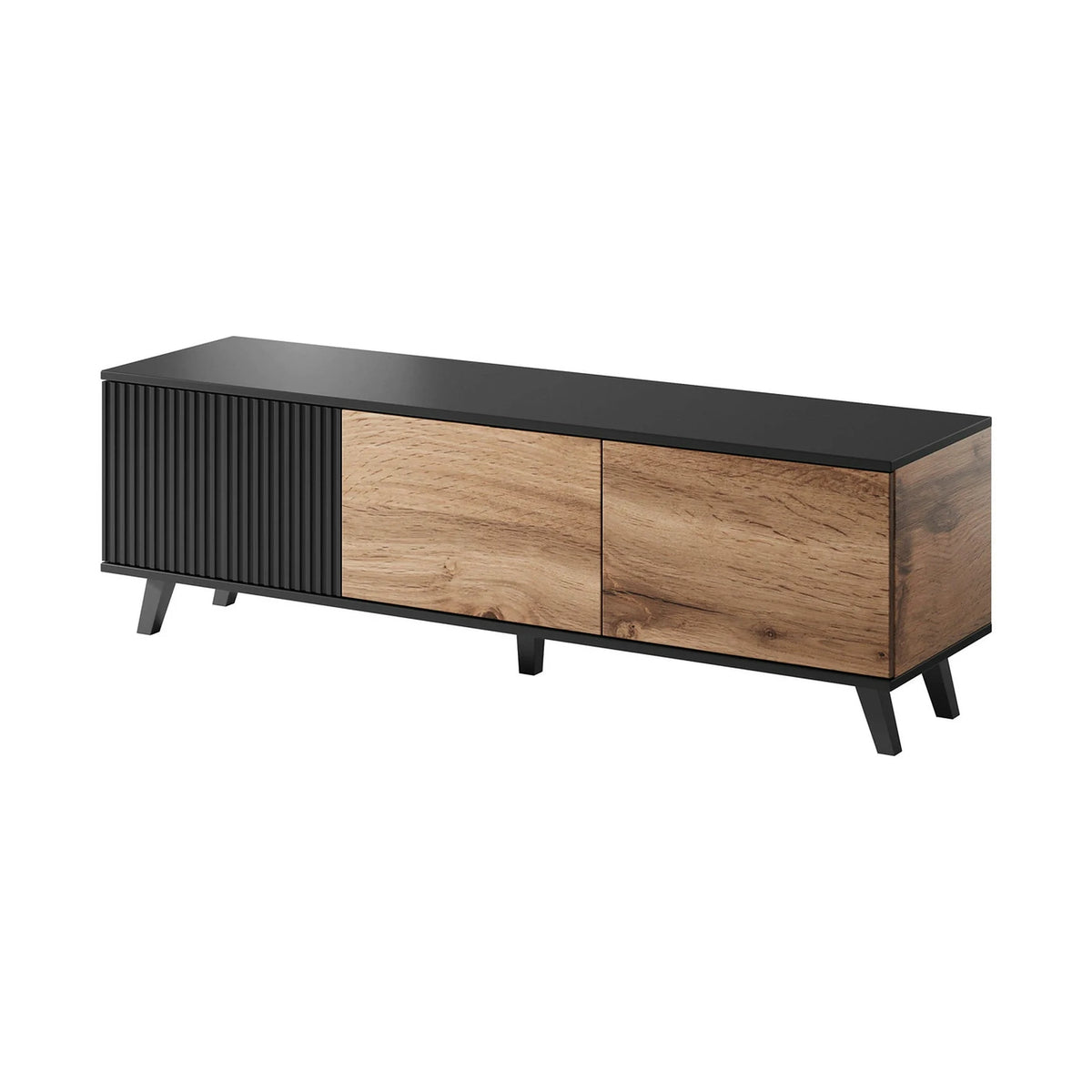 Comoda TV RANDOM , stejar wotan/negru, PAL furniruit, 150x40x47 cm