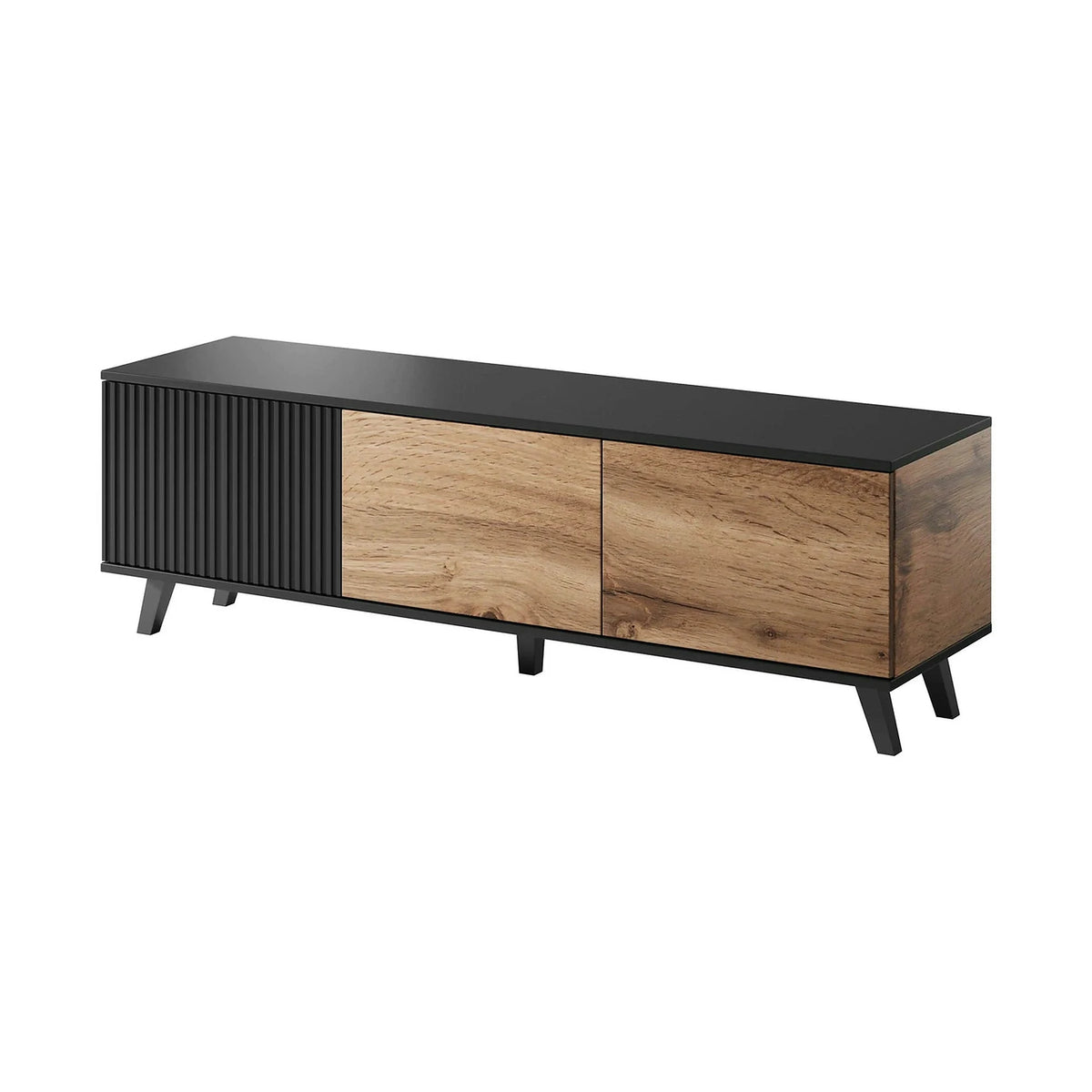 Comoda TV RANDOM , stejar wotan/negru, PAL furniruit, 150x40x47 cm