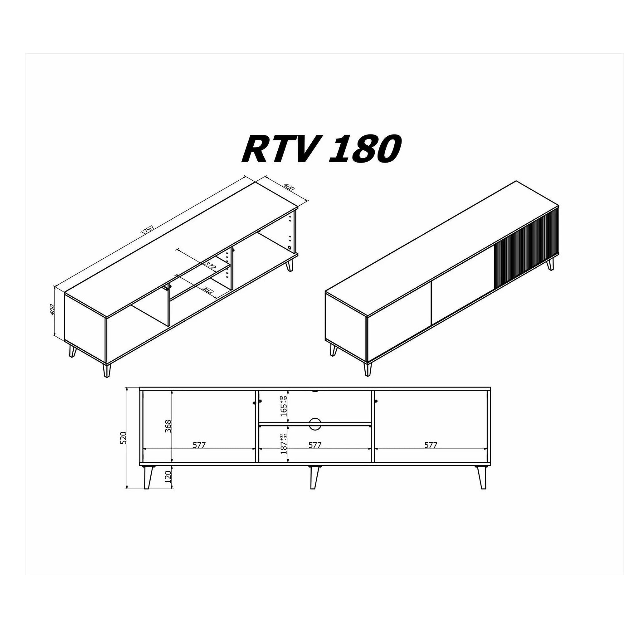 Comoda TV RANDOM, stejar wotan/negru, PAL furniruit, 180x40x52 cm