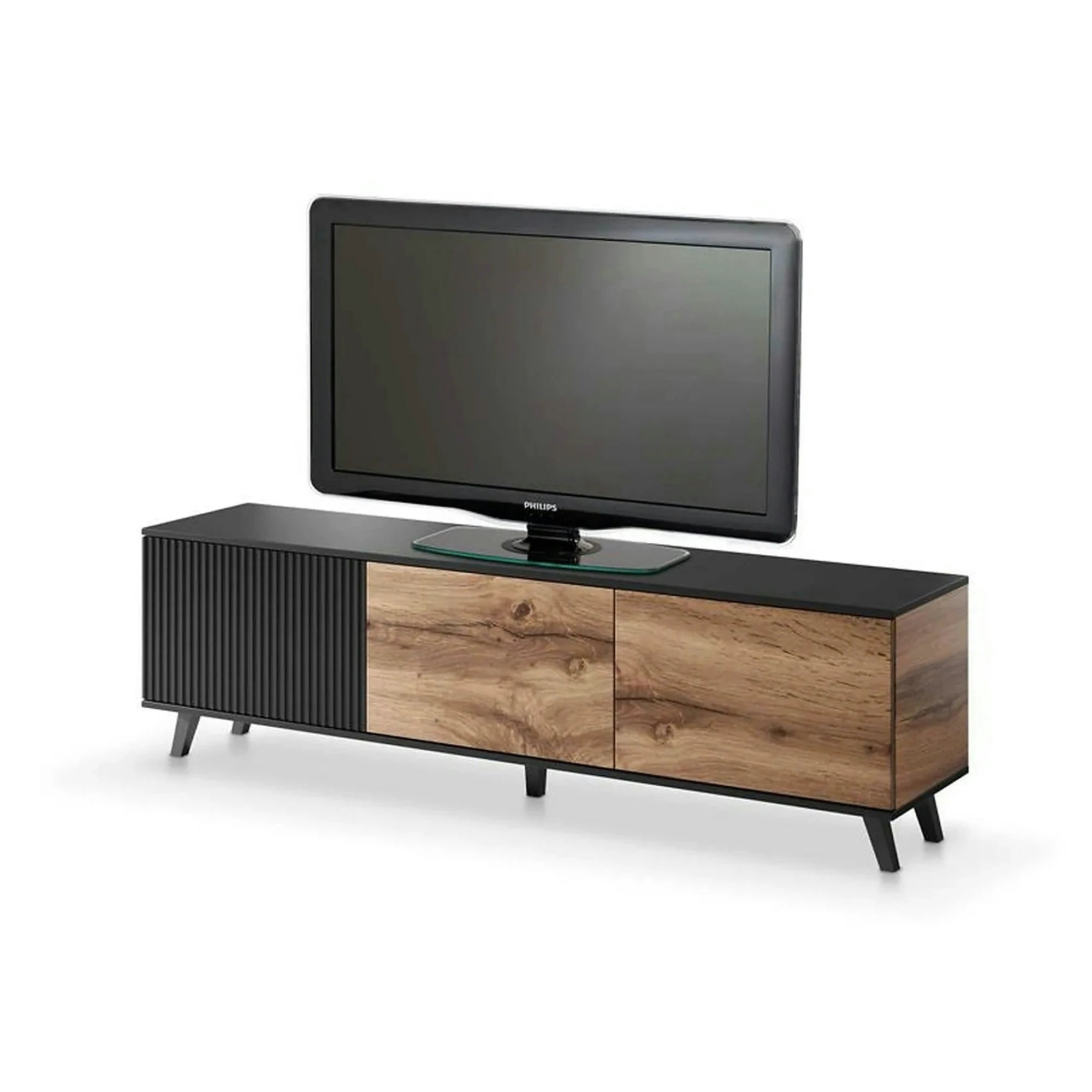 Comoda TV RANDOM, stejar wotan/negru, PAL furniruit, 180x40x52 cm