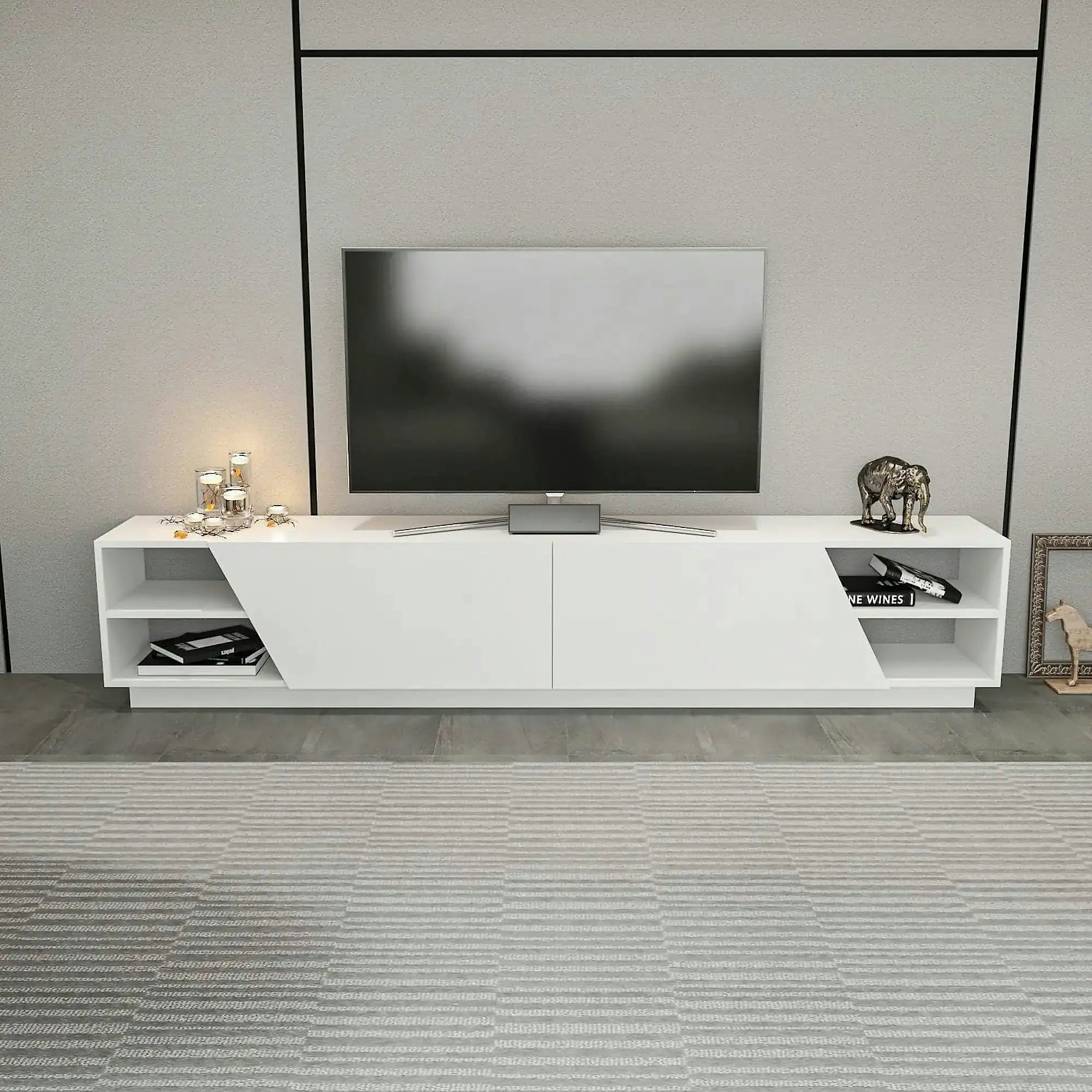 Comoda TV RHODES, alb, PAL melaminat, 240x37x47 cm