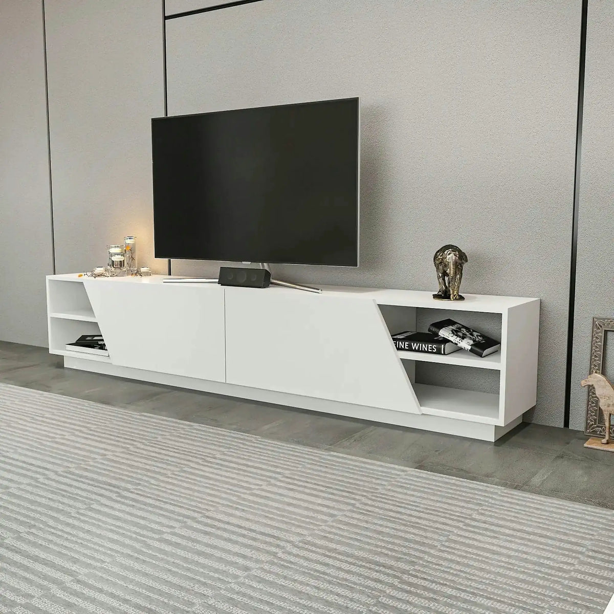 Comoda TV RHODES, alb, PAL melaminat, 240x37x47 cm