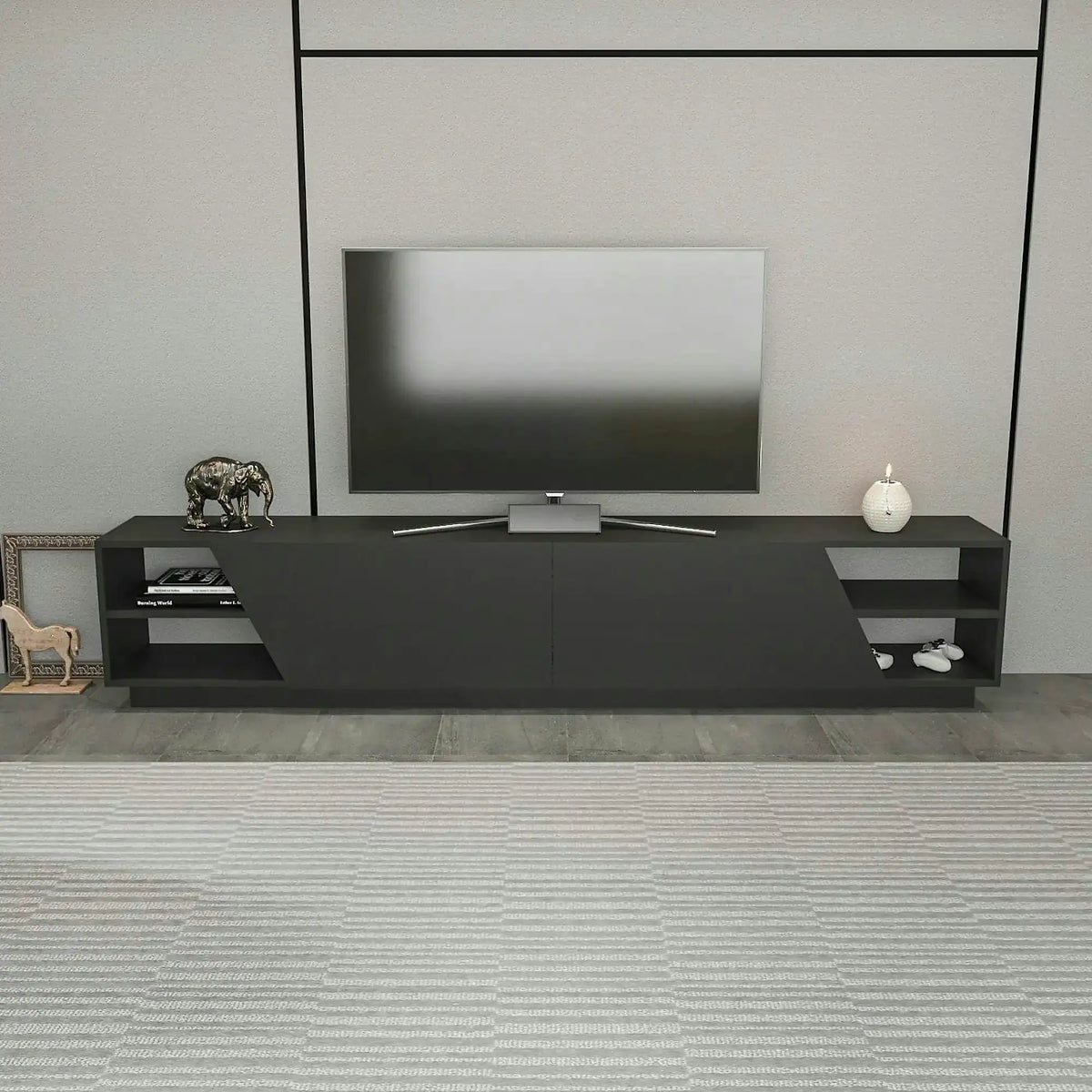 Comoda TV RHODES, gri antracit, PAL melaminat, 240x37x47 cm